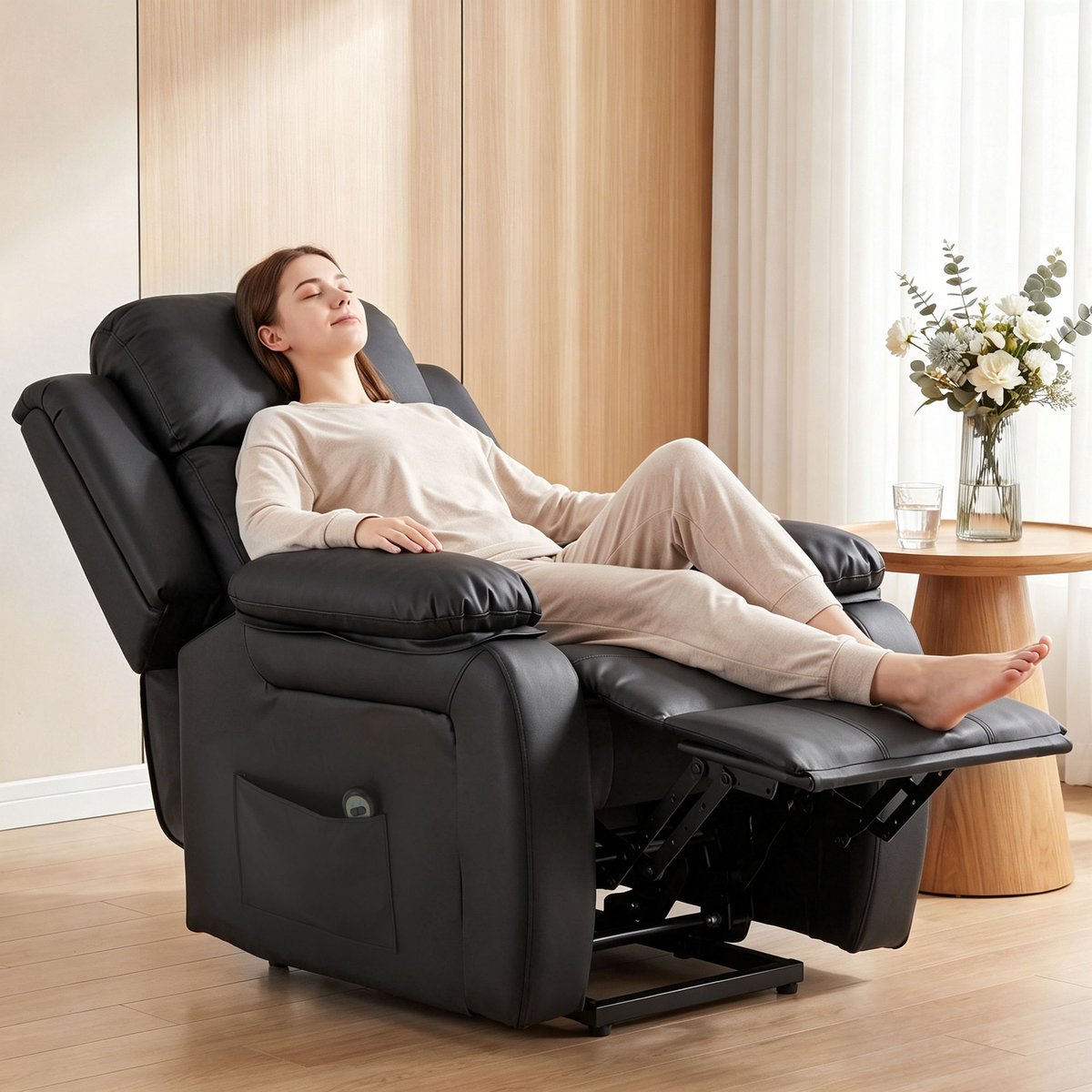 Fauteuil releveur électrique PU Noir noir, HOMCOM