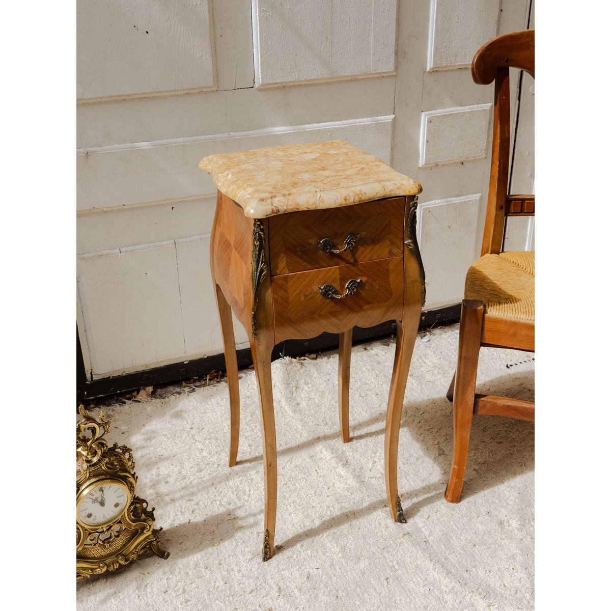 Meuble d'appoint en bois et marbre Francine N°962 - Bon état bois foncé, DEBONGOUT