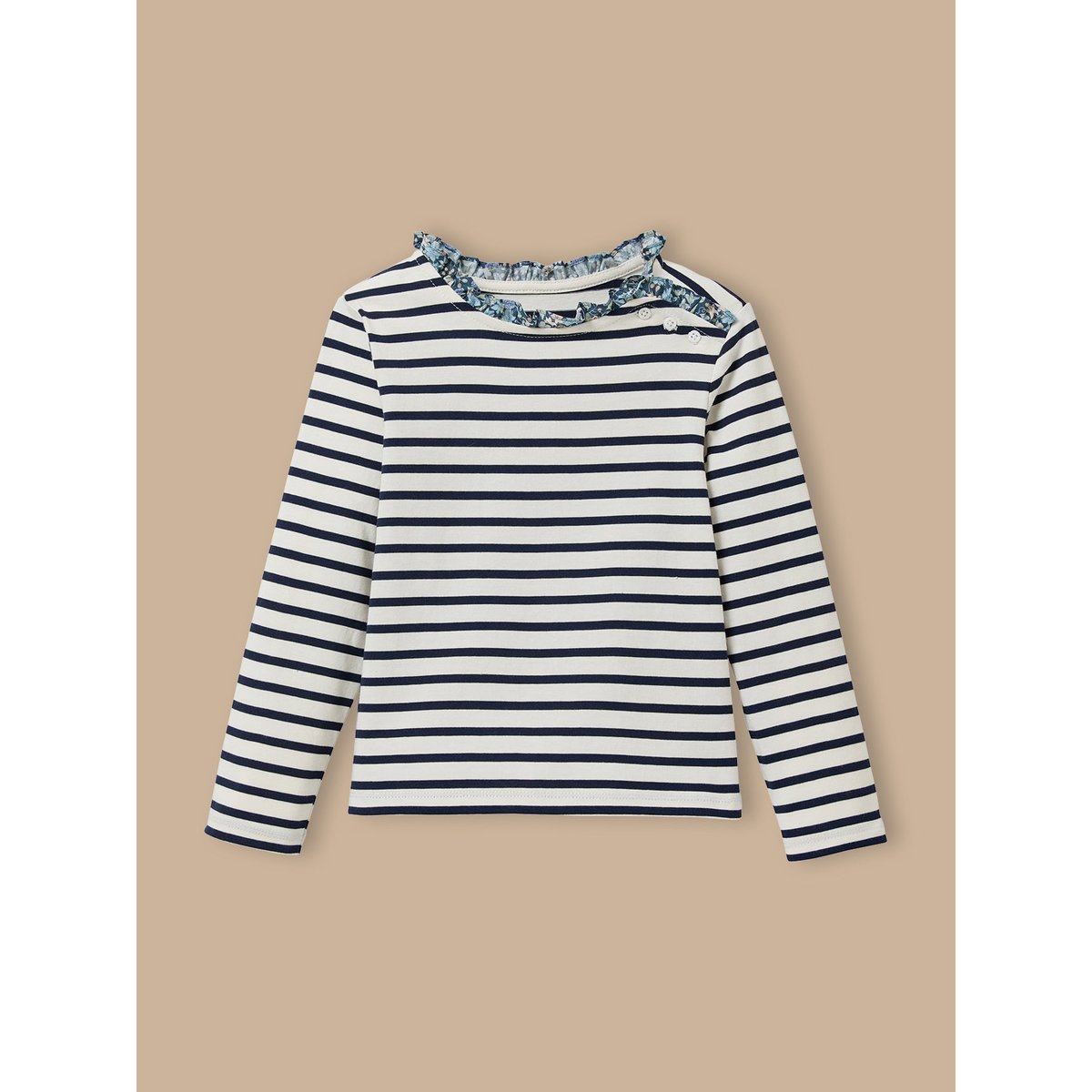 T-shirt marinière tissu Liberty rayure marine, CYRILLUS