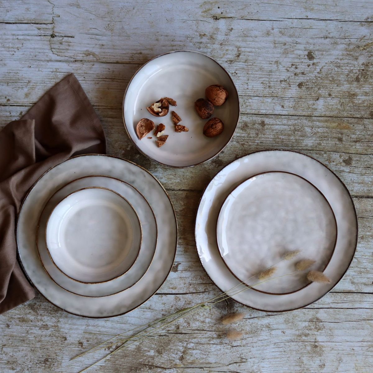 Lot de 6 assiettes coupes en grès 15,5cm, BORAL beige, OGO LIVING