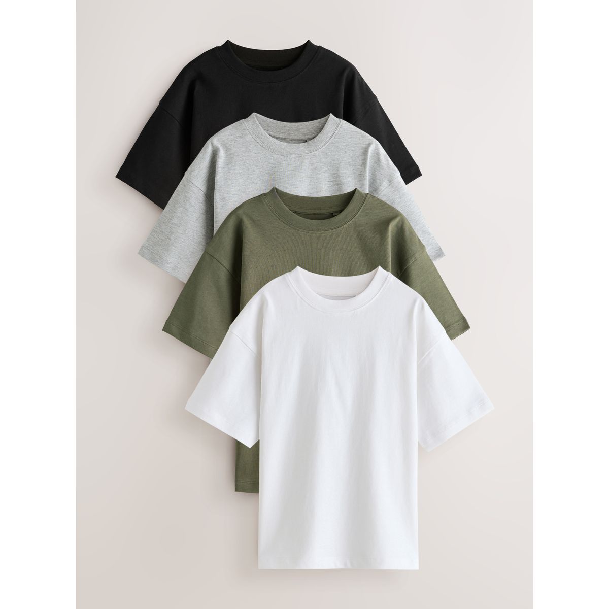 T-shirt à manches courtes, lot de 4 noir/blanc/gris/kaki, NEXT