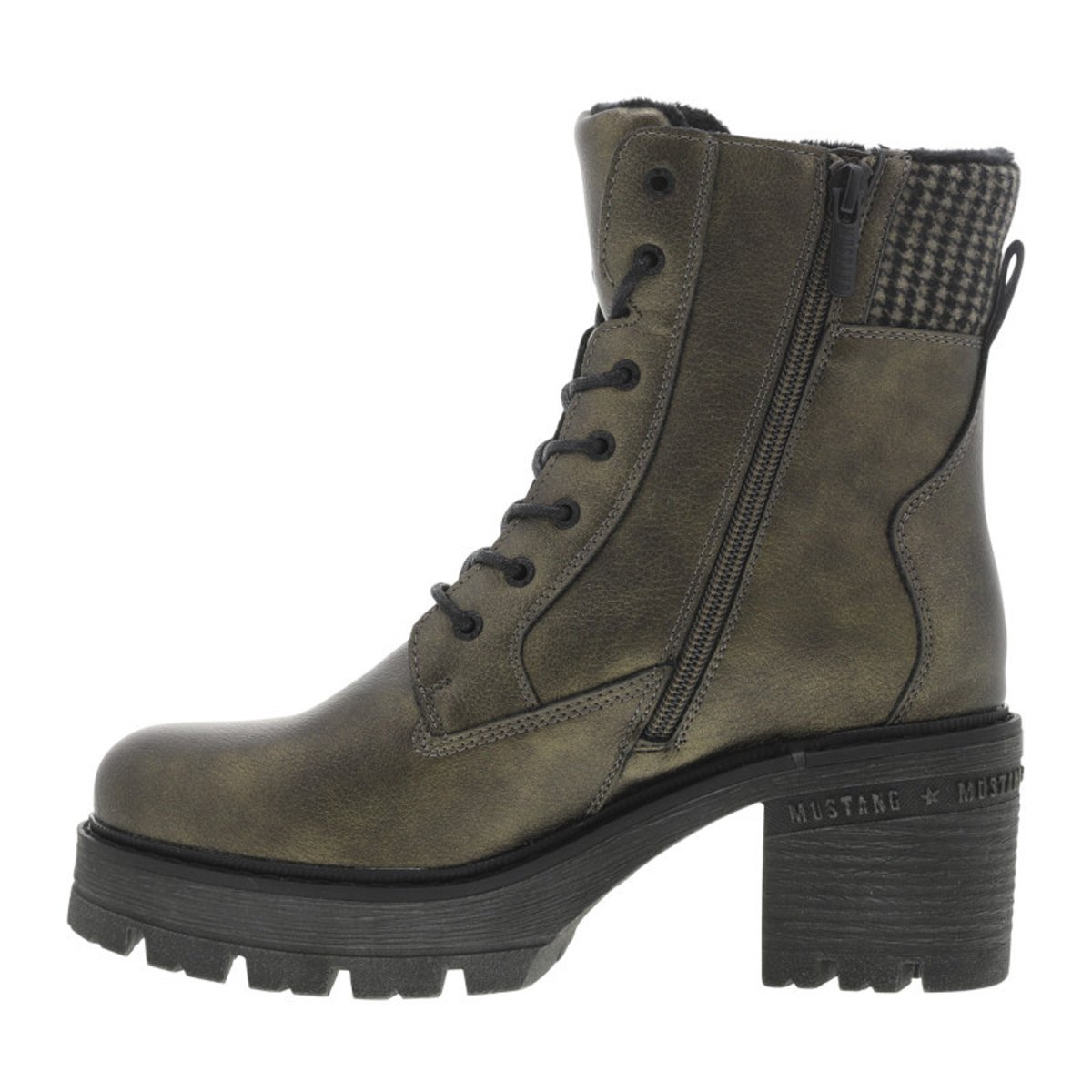 Bottines bronze à talon décroché moyen avec un zip et des lacets ronds bronze, MUSTANG