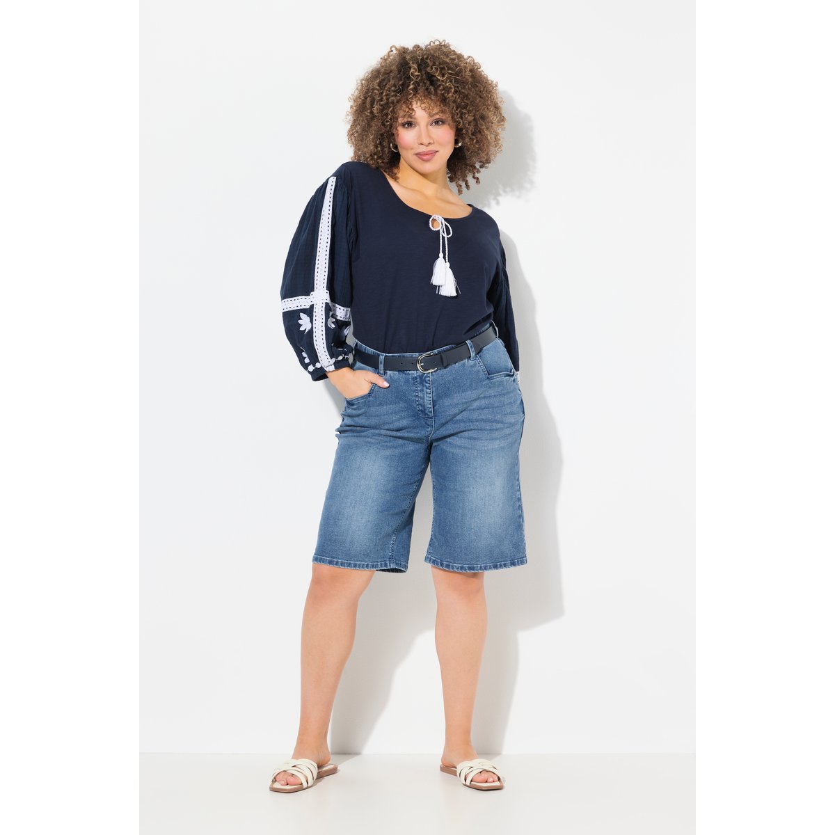 Bermuda boyfriend en jean. Jambe large et bleu jean, ULLA POPKEN