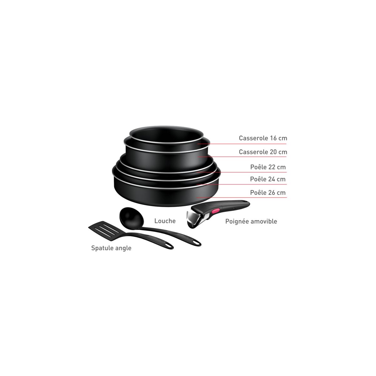 Batterie de cuisine Ingenio Generous Cook 8pcs couleur unique, TEFAL