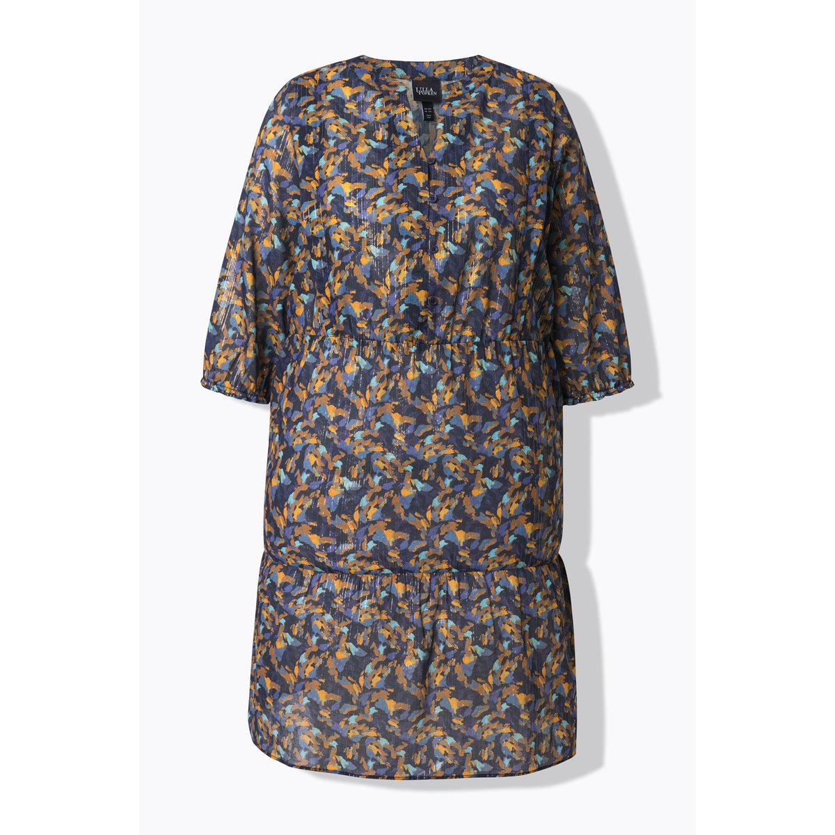 Robe évasée à col en V et manches 3/4 bleu encre, ULLA POPKEN