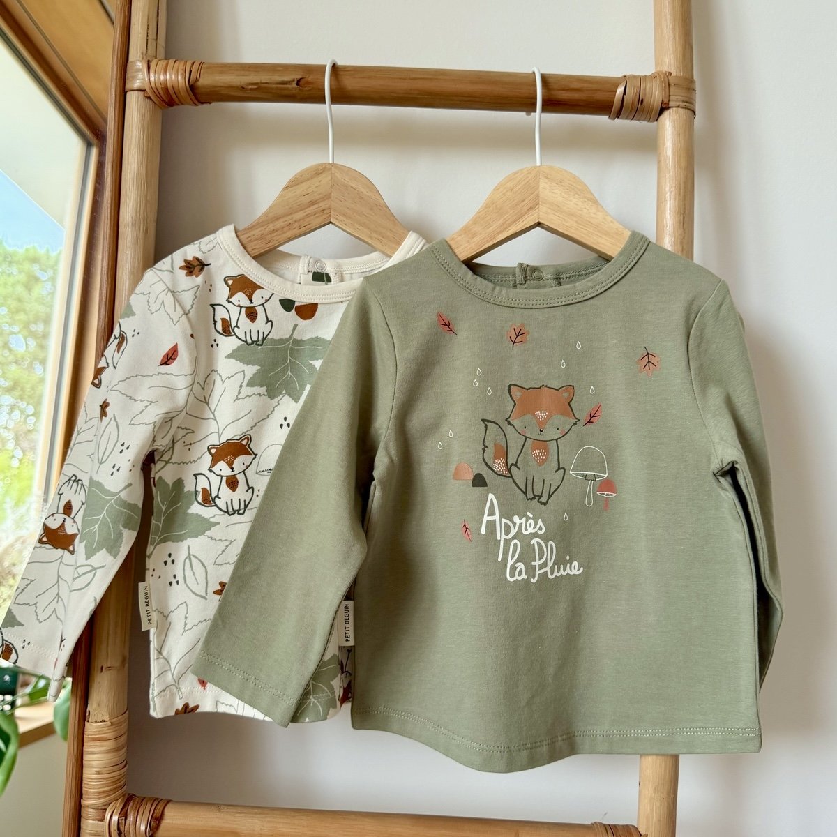 Lot de 2 t-shirts bébé manches longues Ginkgo vert, PETIT BEGUIN