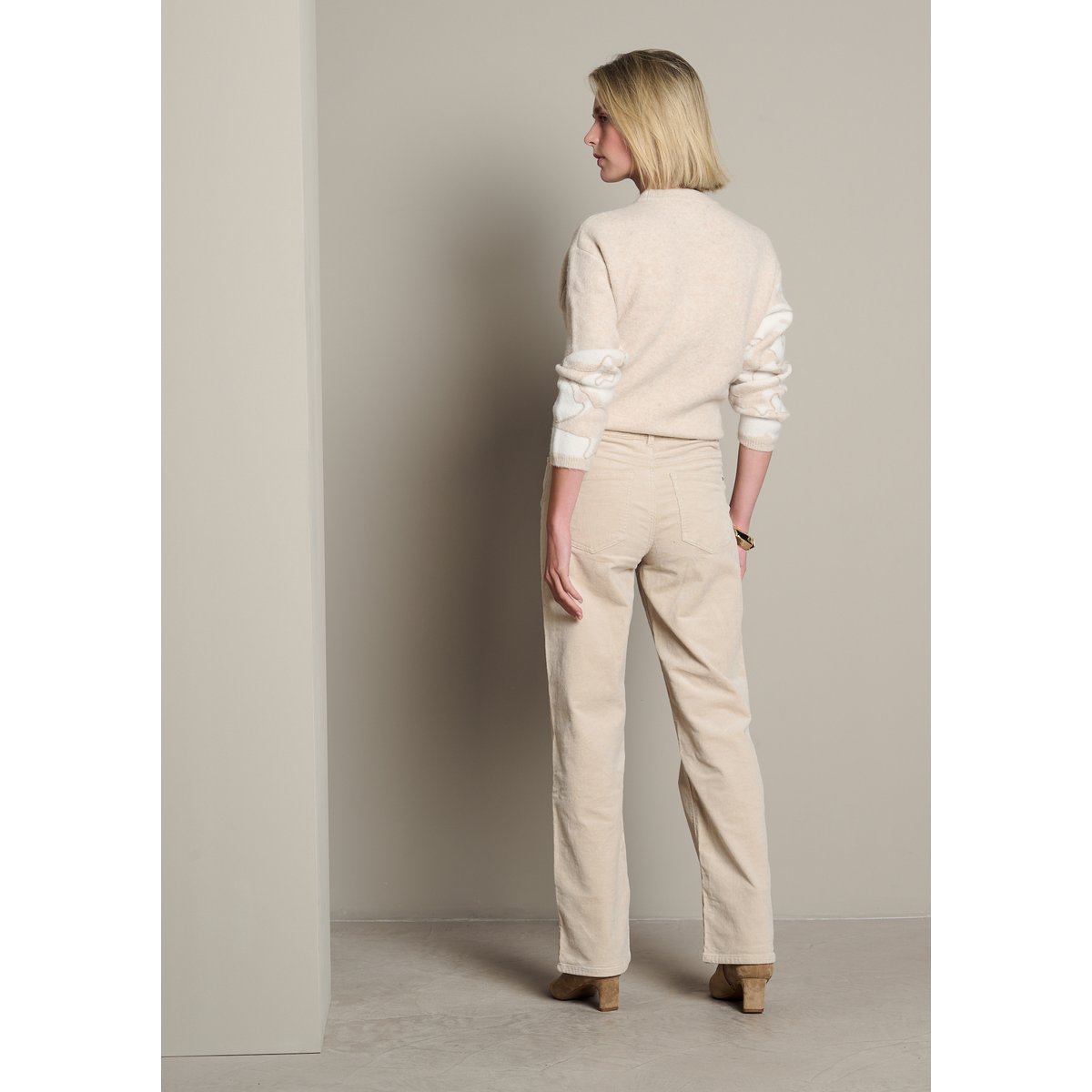 Pantalon droit en velours côtelé blanc vanille, LOLALIZA