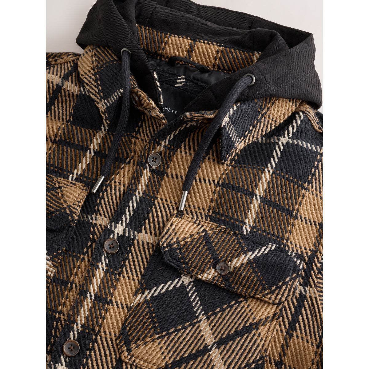 Veste-chemise à carreaux et capuche marron, NEXT