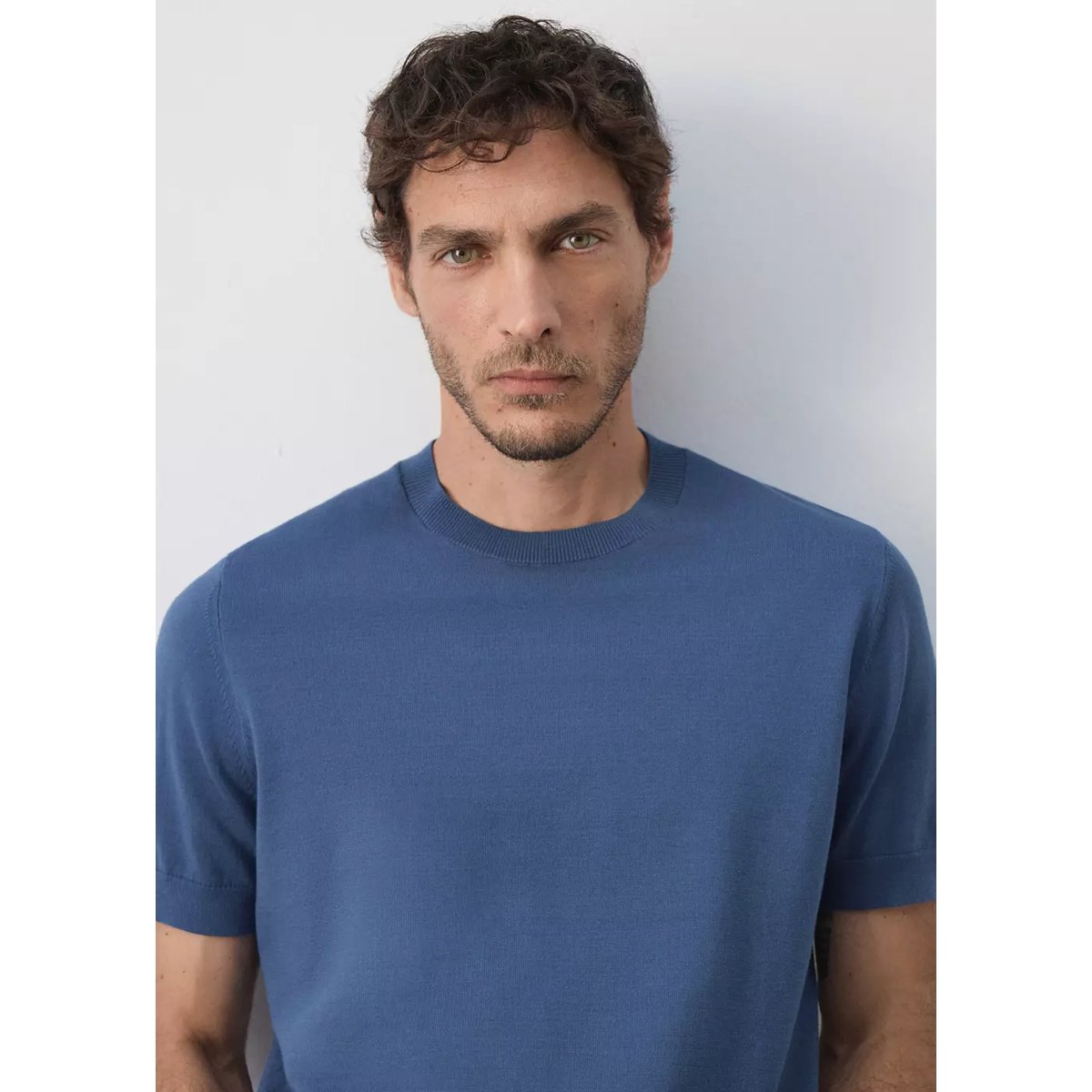 T-shirt 100 % coton en maille fine bleu indigo, MANGO MAN