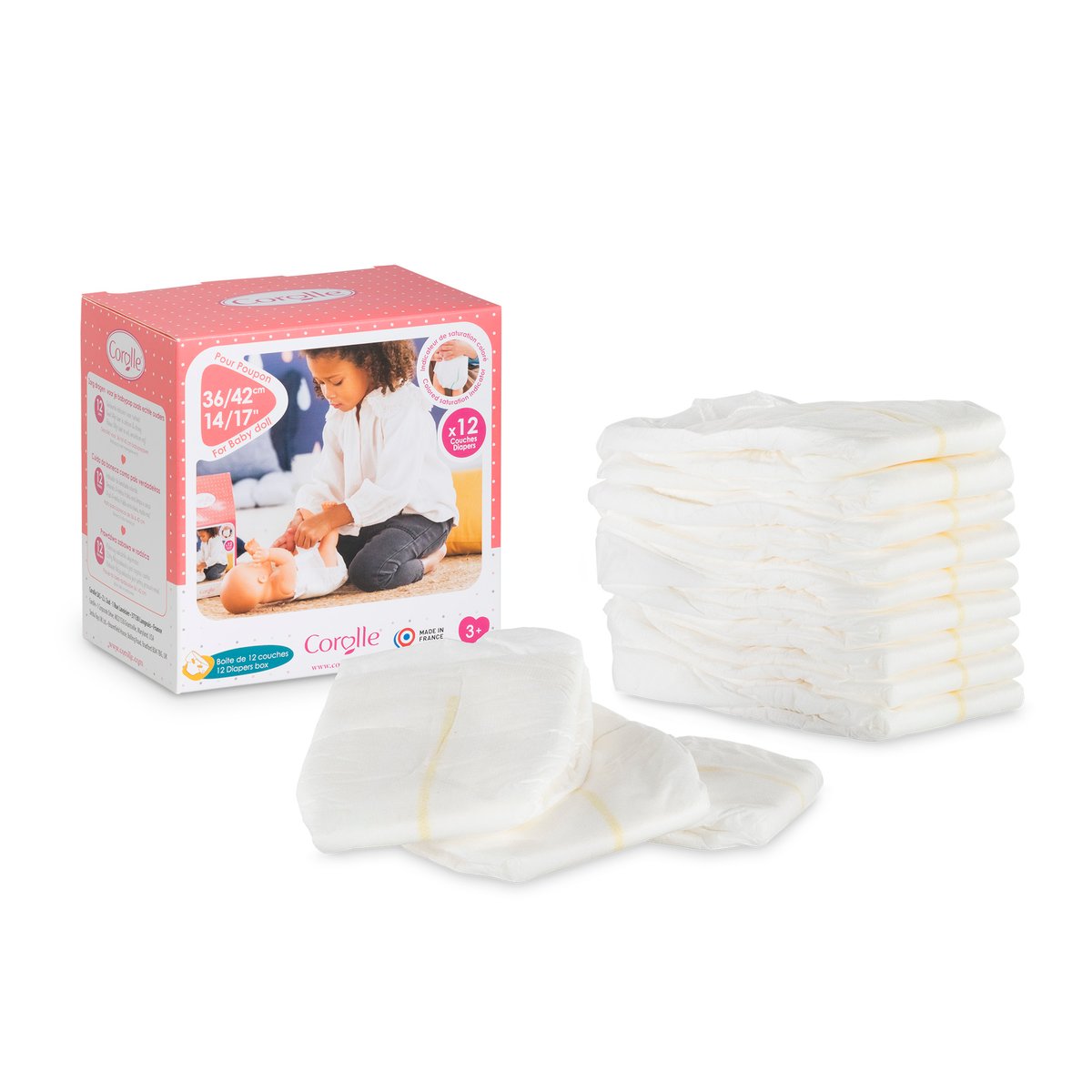 Boîte de 12 couches pour poupon 36 et 42 cm blanc, COROLLE