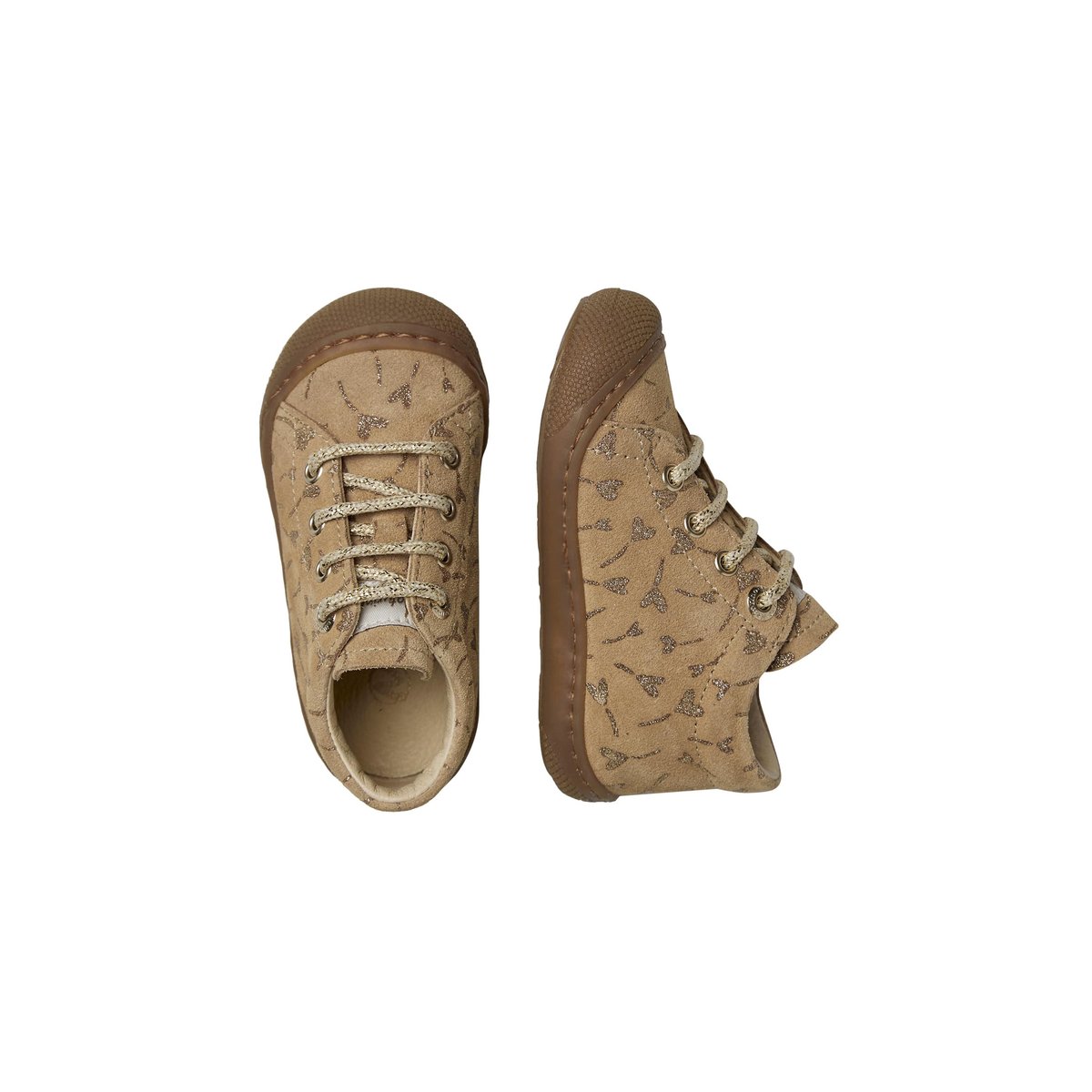 Chaussures premiers pas en suède avec cœurs pailletés COCOON beige-platin, NATURINO