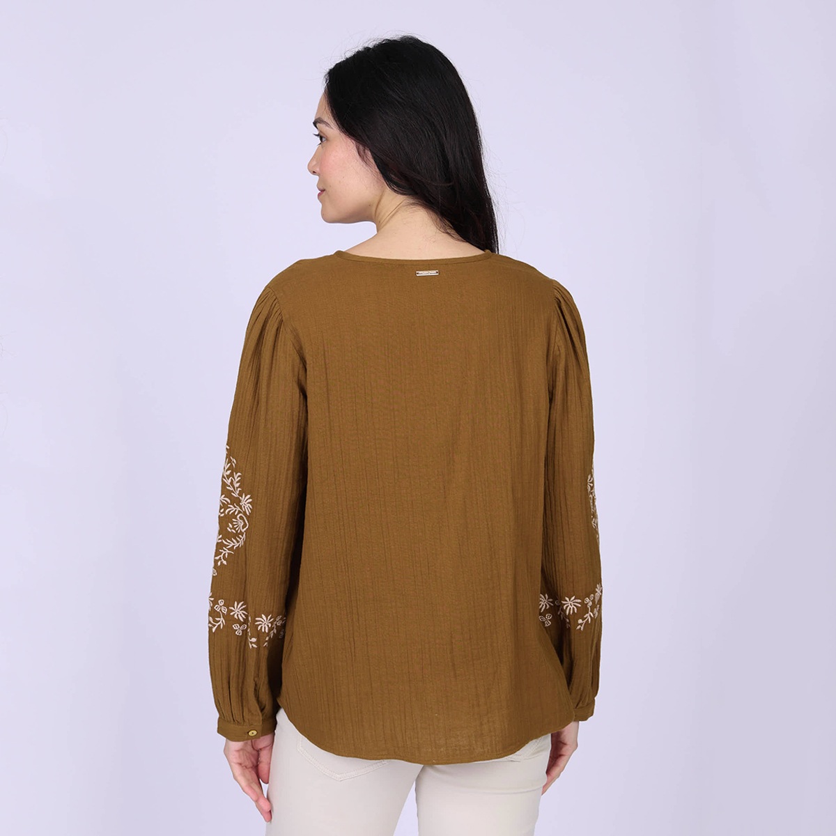Chemise broderie Dakota camel, MISE AU GREEN