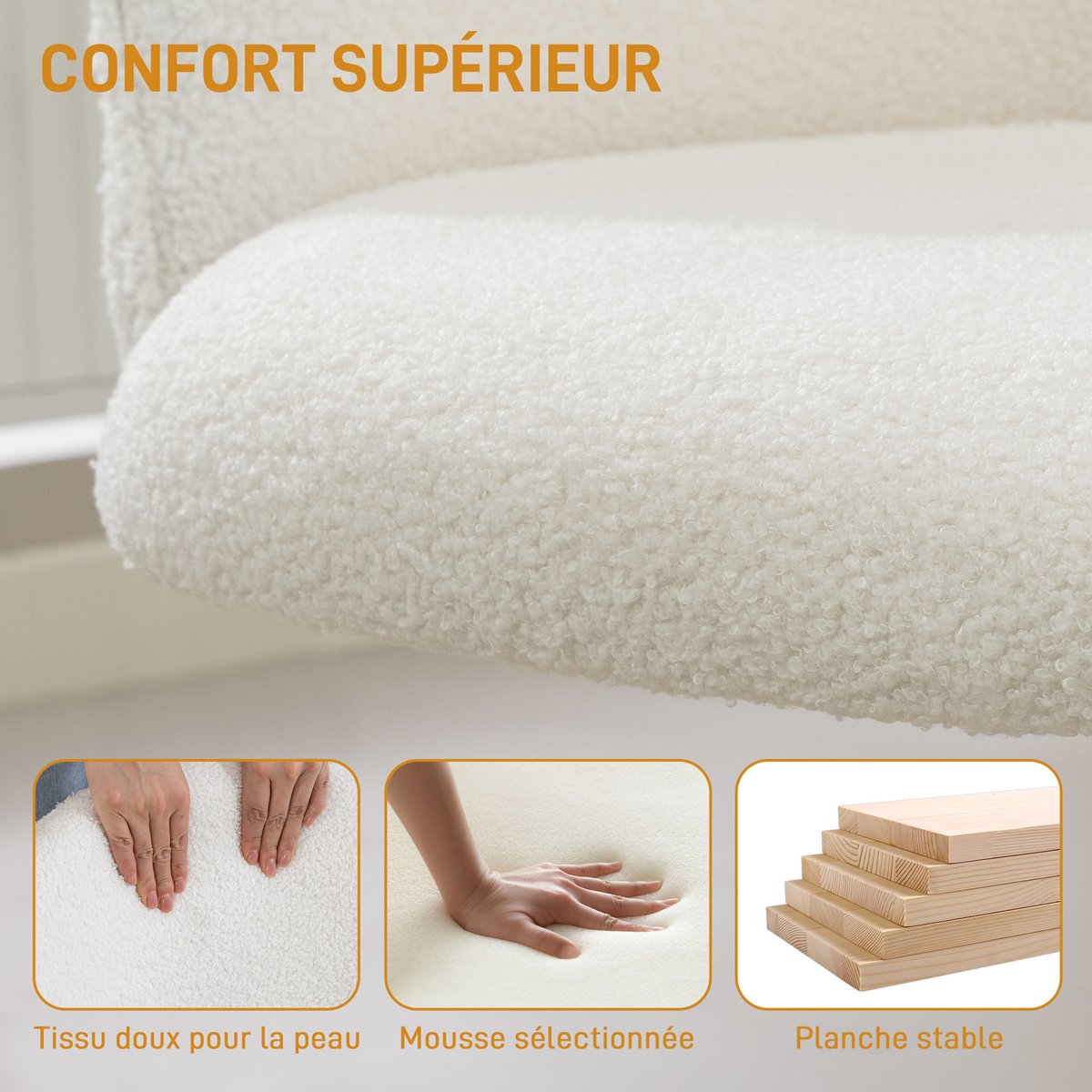 Chaise de bureau Polaire Teddy (100 % crème, HOMCOM