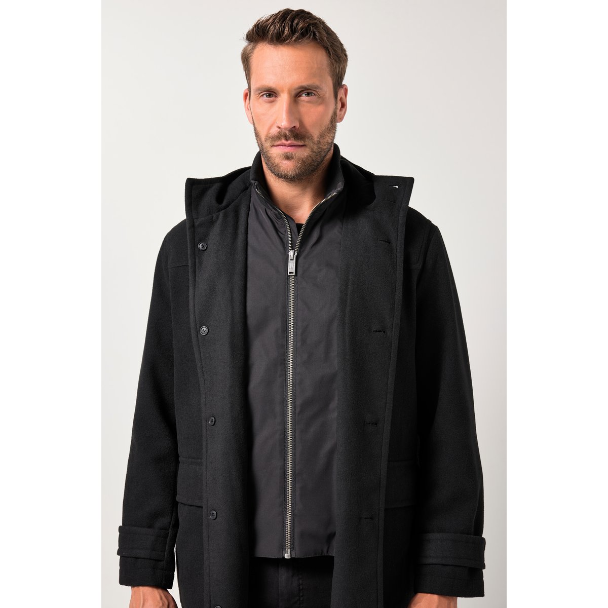 Manteau technique aspect laine noir, JP1880