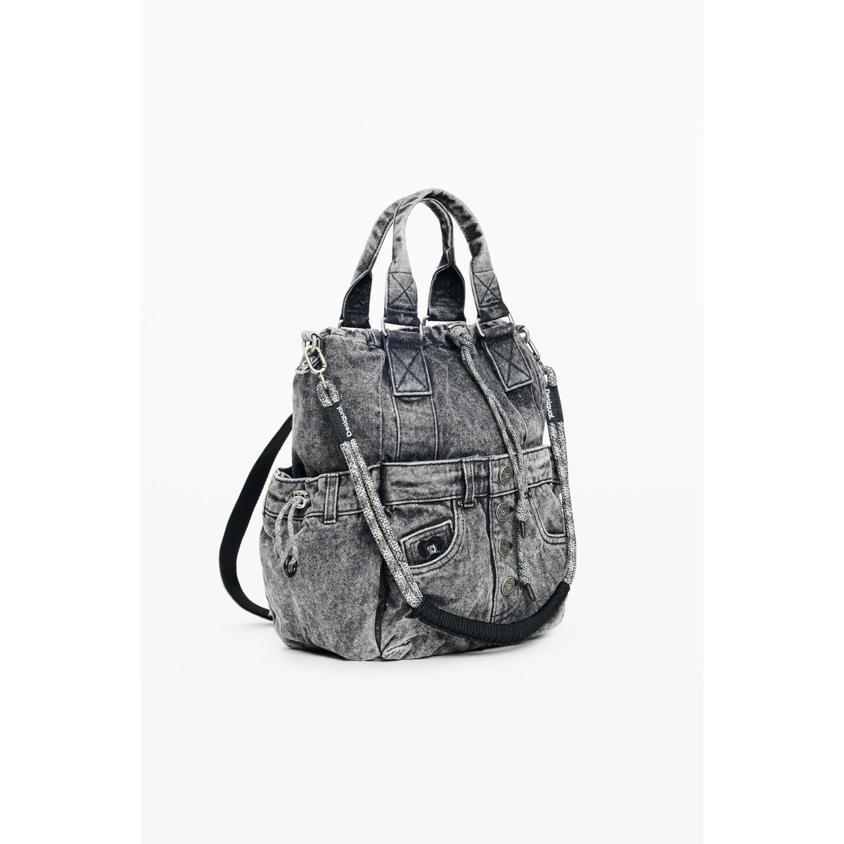 sac à dos multiposition en denim de taille moyenne noir, DESIGUAL