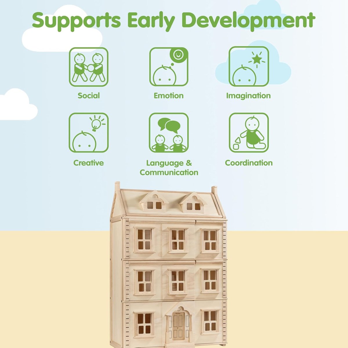 Grande maison de poupées Victorienne beige, PLAN TOYS