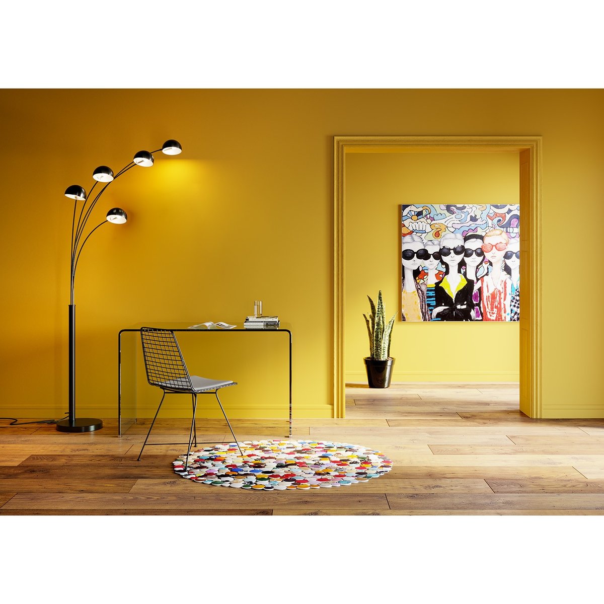 Tapis rond patchwork en cuir, CIRCLE multicolore, KARE DESIGN