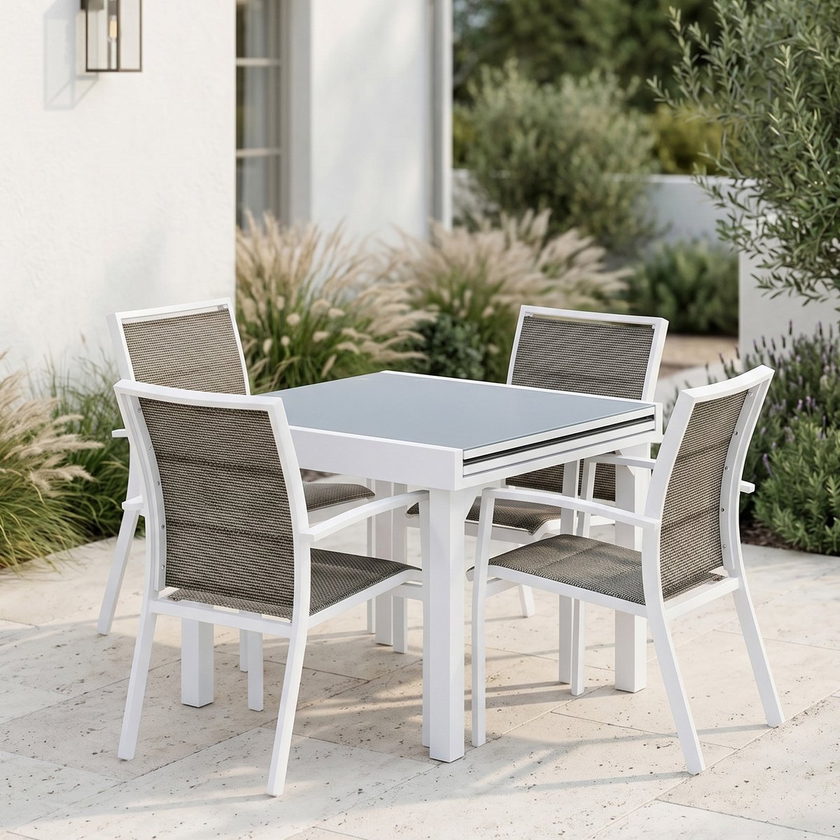 Ensemble en aluminium, 8 sièges MODULO blanc, WILSA GARDEN