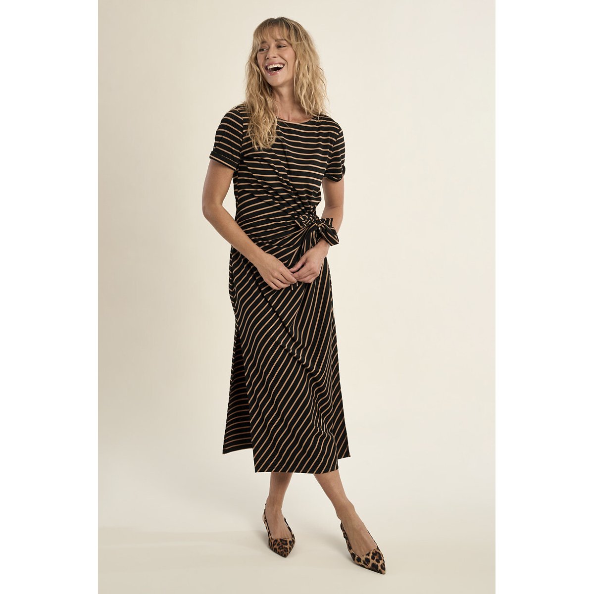 Striped Maxi Dress with Short Sleeves black stripes, MOLLY BRACKEN