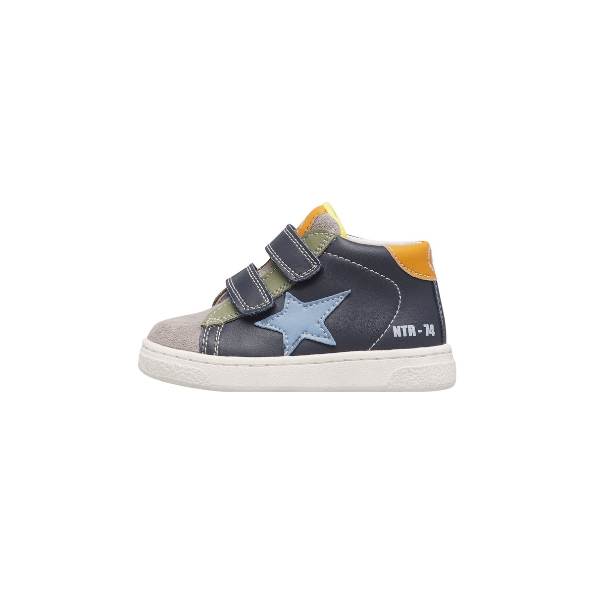 Baskets hautes en cuir et velours PINN HIGH VL. gris-bleu-vert olive, NATURINO