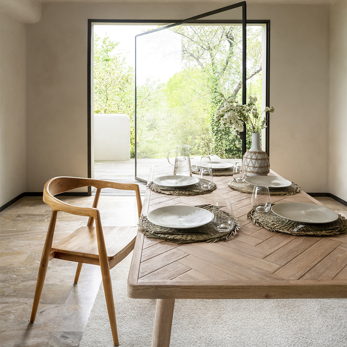 Table à manger extensible 6/10 places bois d'acacia AERIS beige, ATMOSPHERA