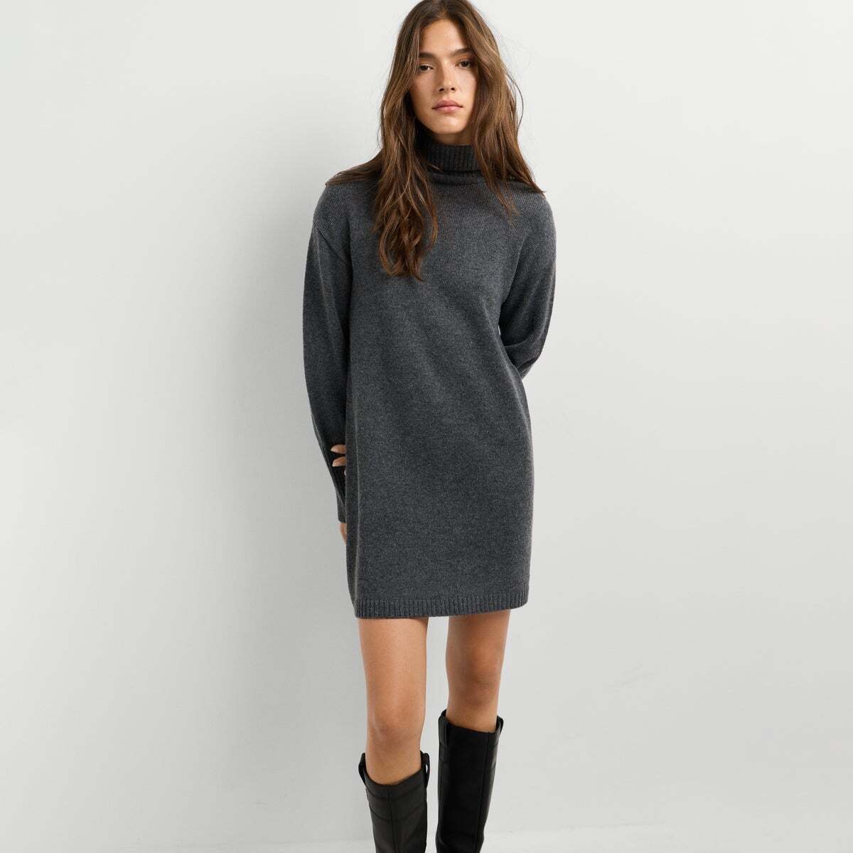 Robe Courte En Maille gris foncé chine, PEPE JEANS