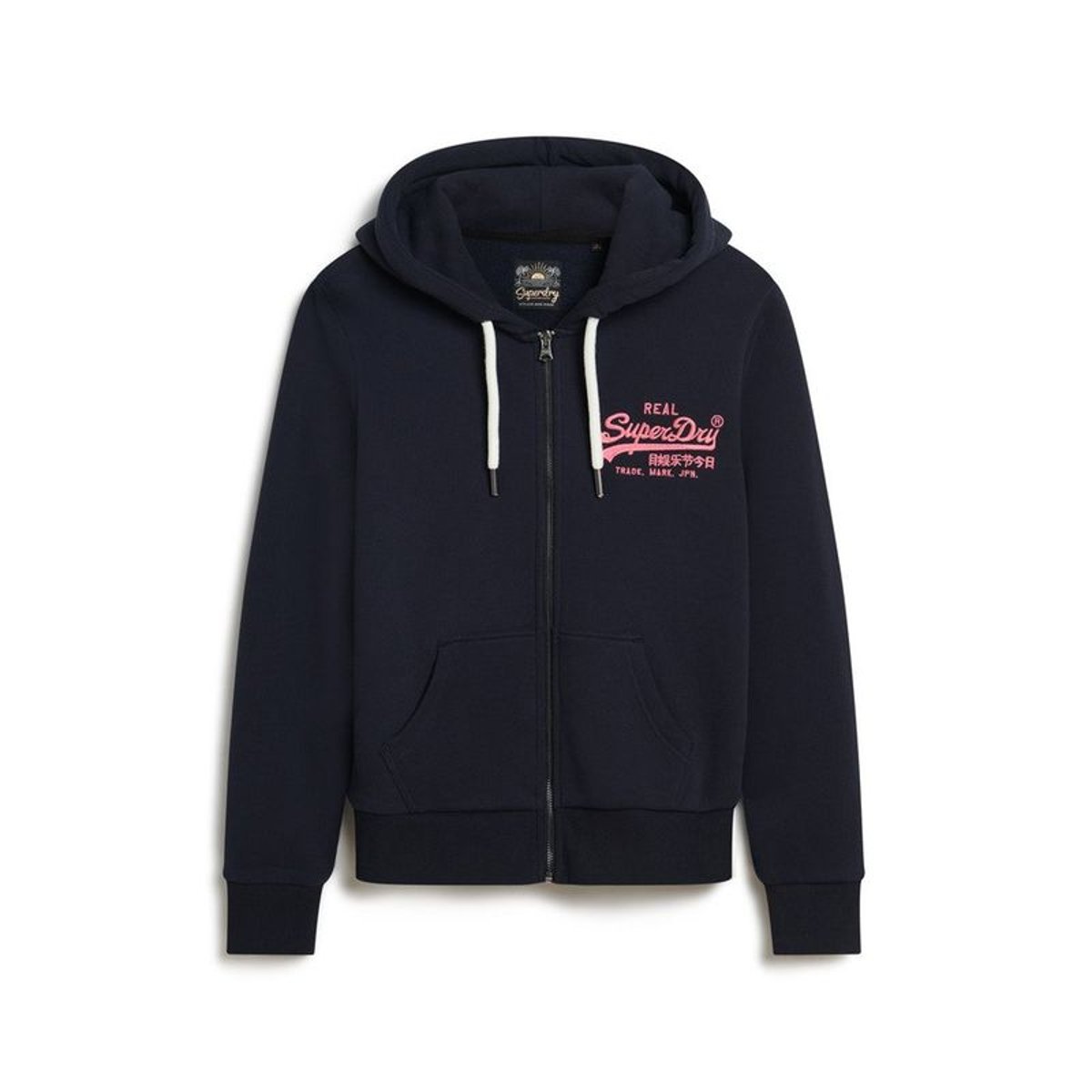 Sweat à capuche zippé à motif fluo bleu marine éclipse, SUPERDRY