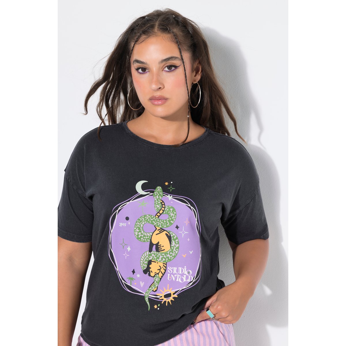 T-shirt oversized, style vintage et imprimé chiné anthracite, STUDIO UNTOLD