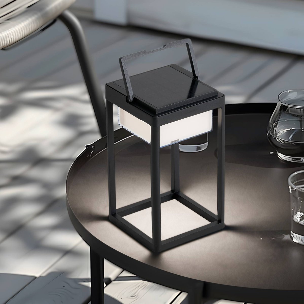 Lampe solaire en aluminium moderneLED noir sable, blanc, LUCANDE