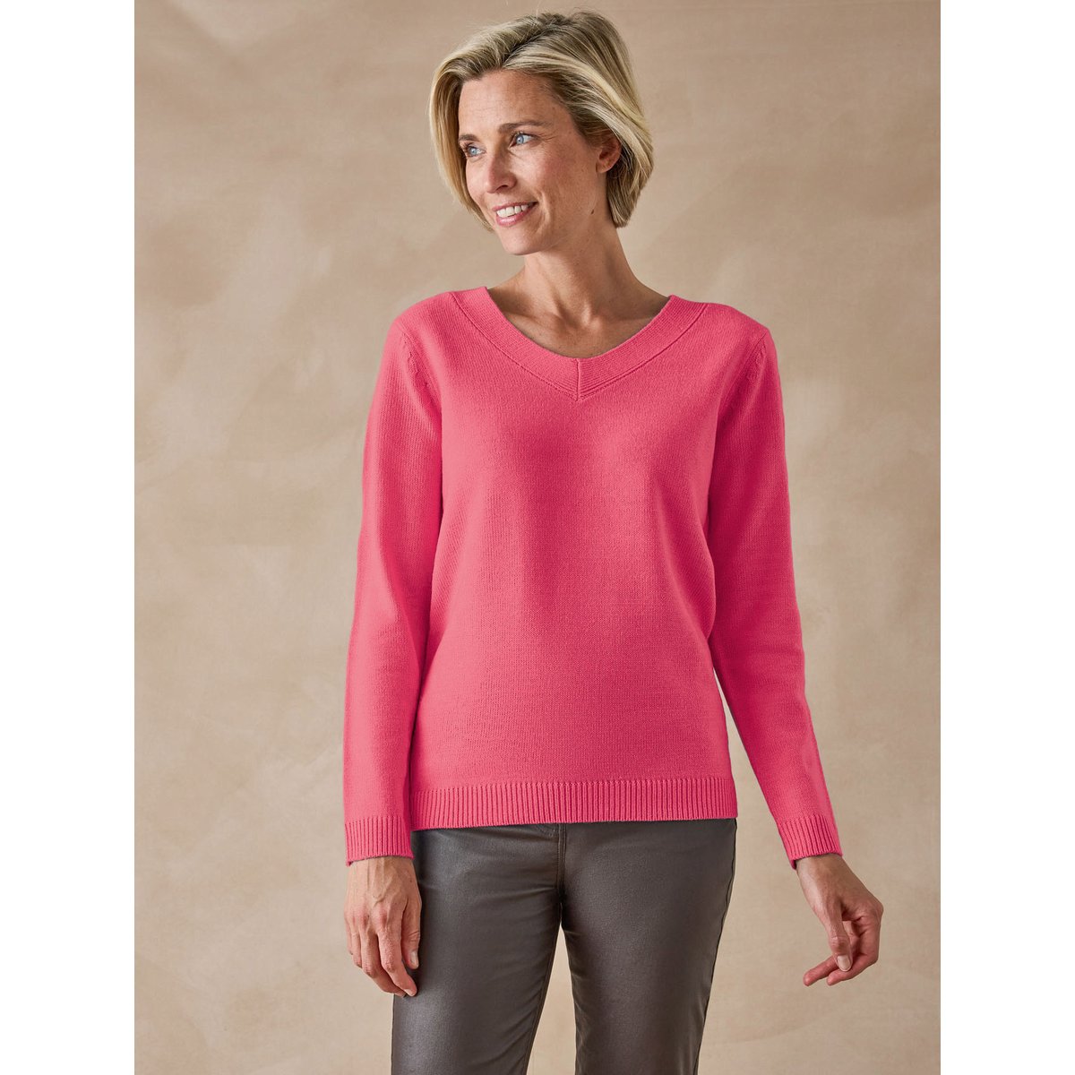 Pull V manches longues rose, DAXON