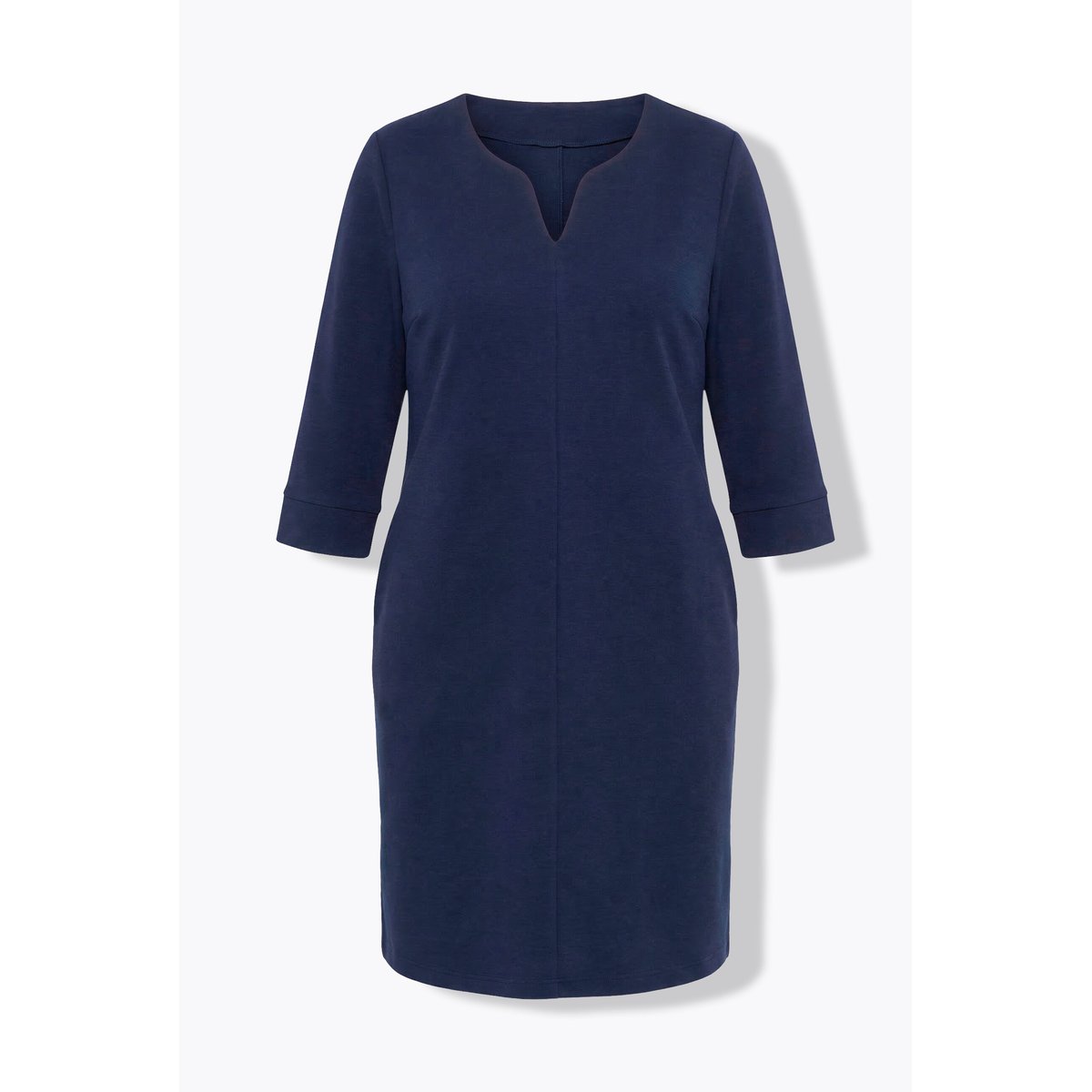 Robe texturée, col tunisien et manches 3/4 marine, ULLA POPKEN