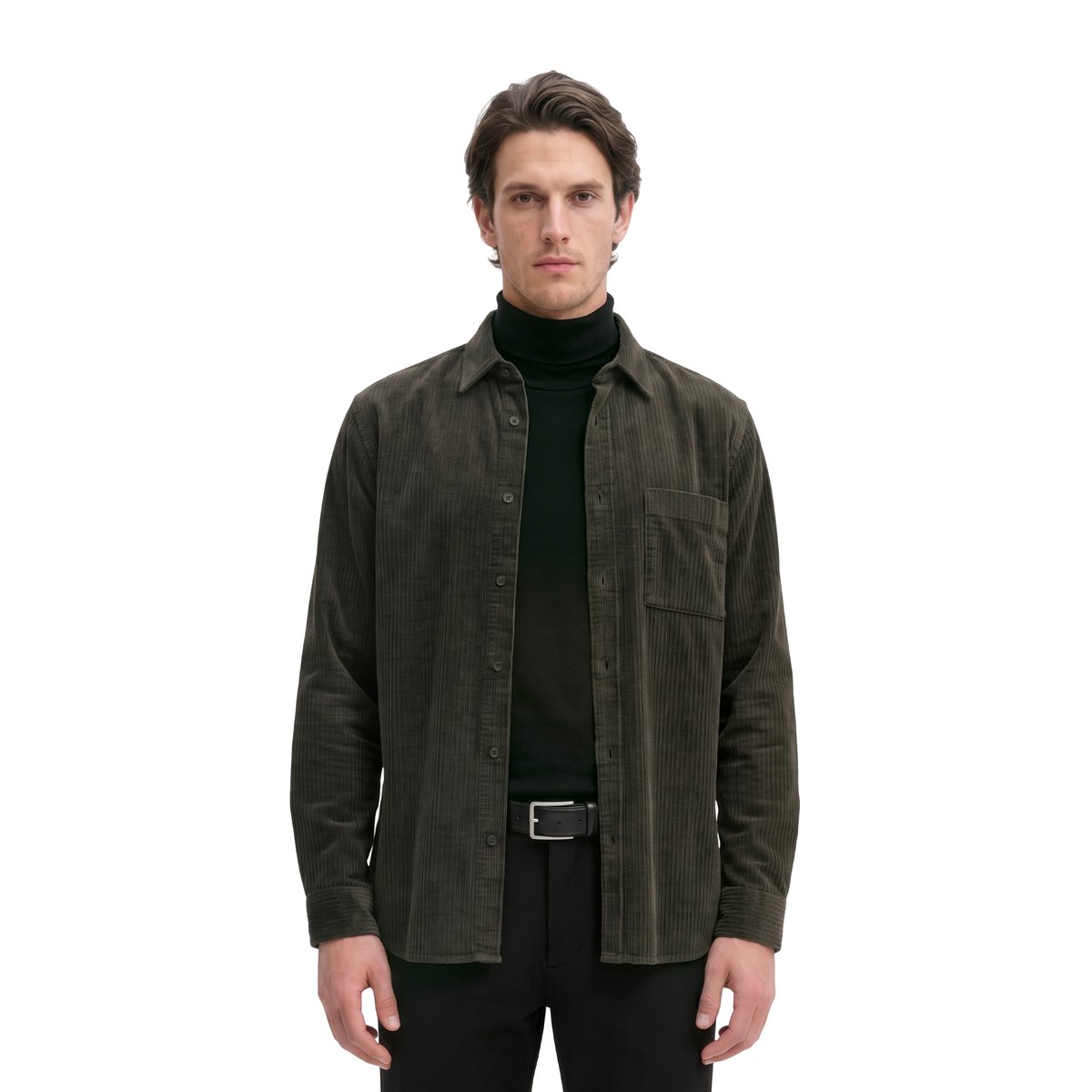 Chemise en velours côtelé, coupe classique en coton bio tout doux noir, MARC O'POLO