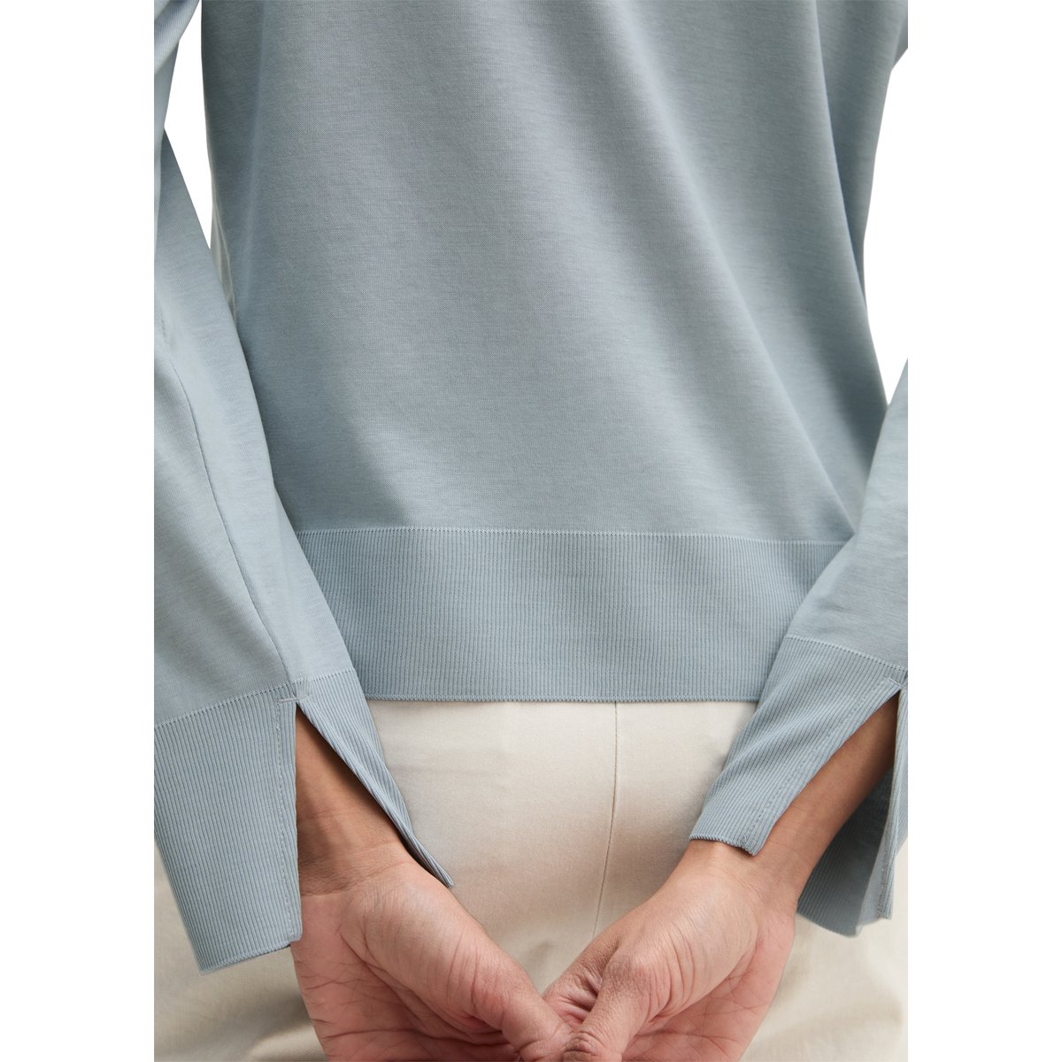 Luxury Longsleeve relaxed en mélange de TENCEL™ Lyocell et de coton gris, MARC O'POLO