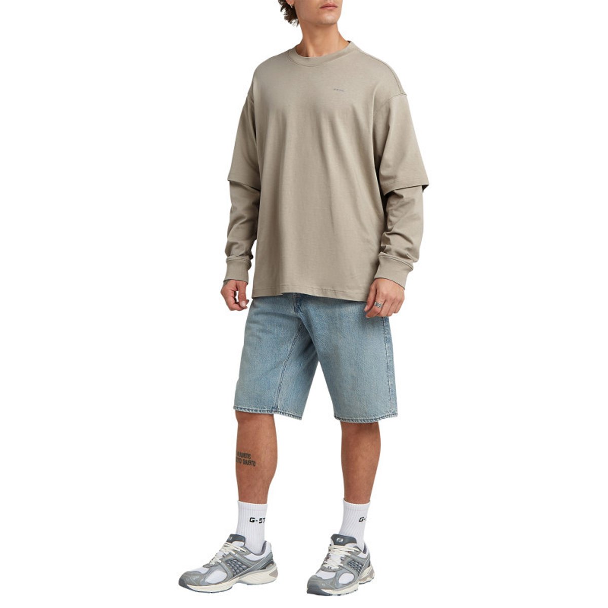 Short 5 poches en coton bleu stone délavé avec une coupe droite bleu, G-Star RAW