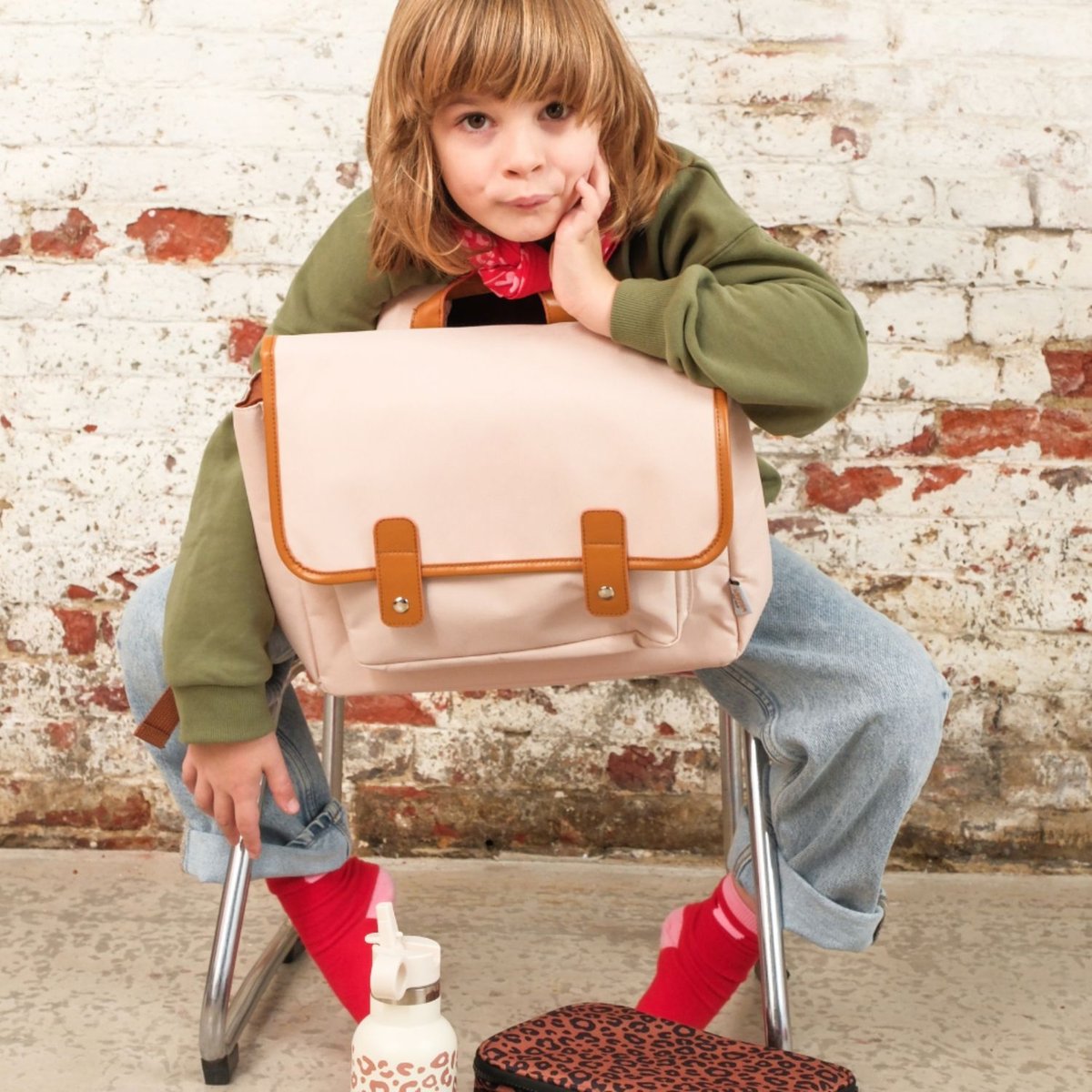 Cartable A4 primaire beige, marron, ATELIER WAGRAM