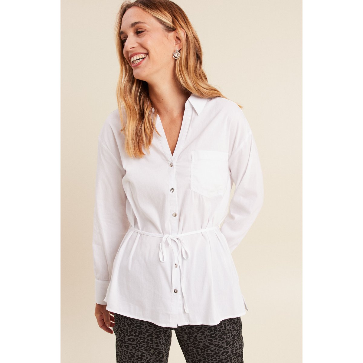 Tunique droite longue col chemise blanc, BREAL
