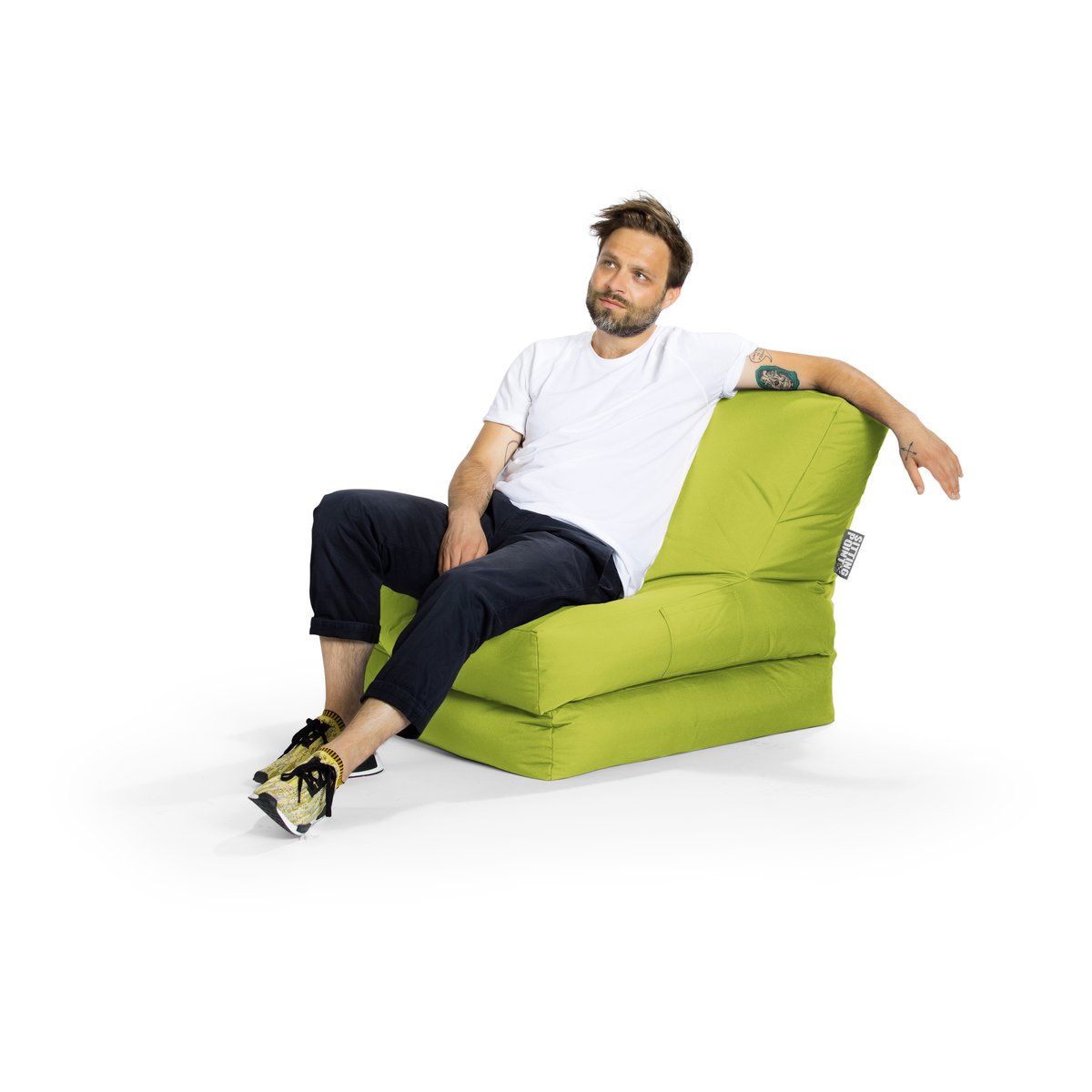 Pouf intérieur et extérieur uni avec dossier dépliable TWIST SCUBA vert anis, MAGMA HEIMTEX