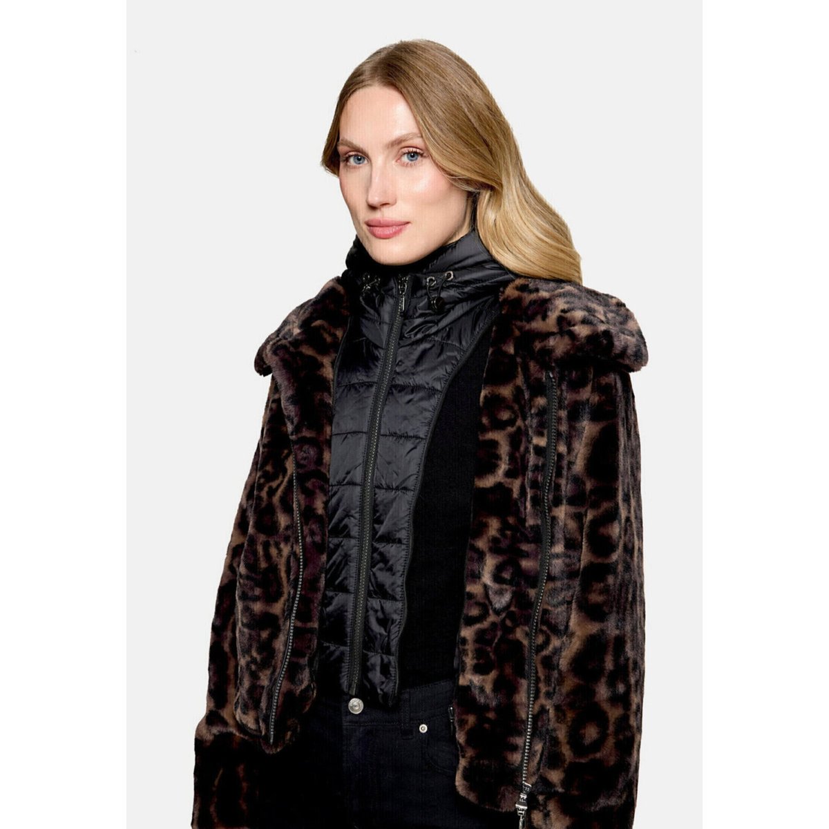Veste en peluche avec partie veste sans manches amovible taupe/black, AMBER & JUNE
