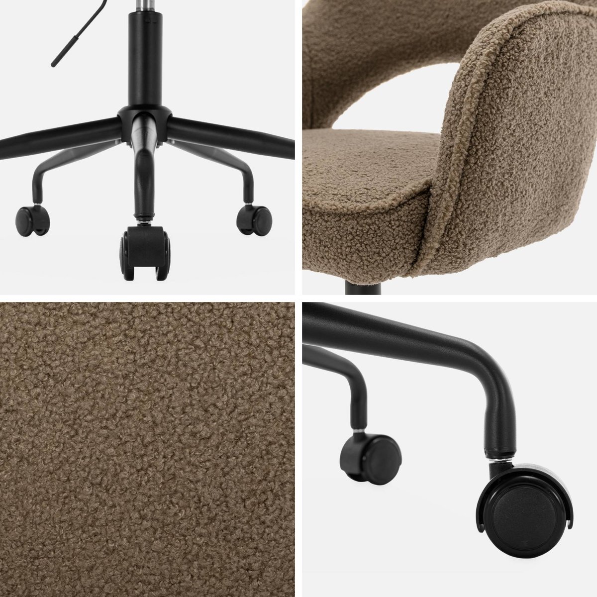 Chaise de bureau à roulettes bouclette JIM taupe, SWEEEK
