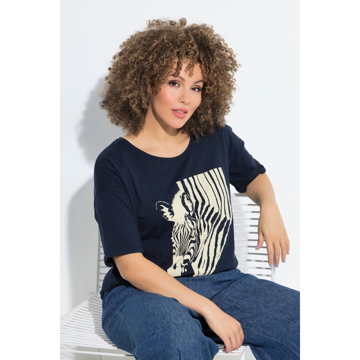 T-shirt oversize, motif zèbre marine, ULLA POPKEN