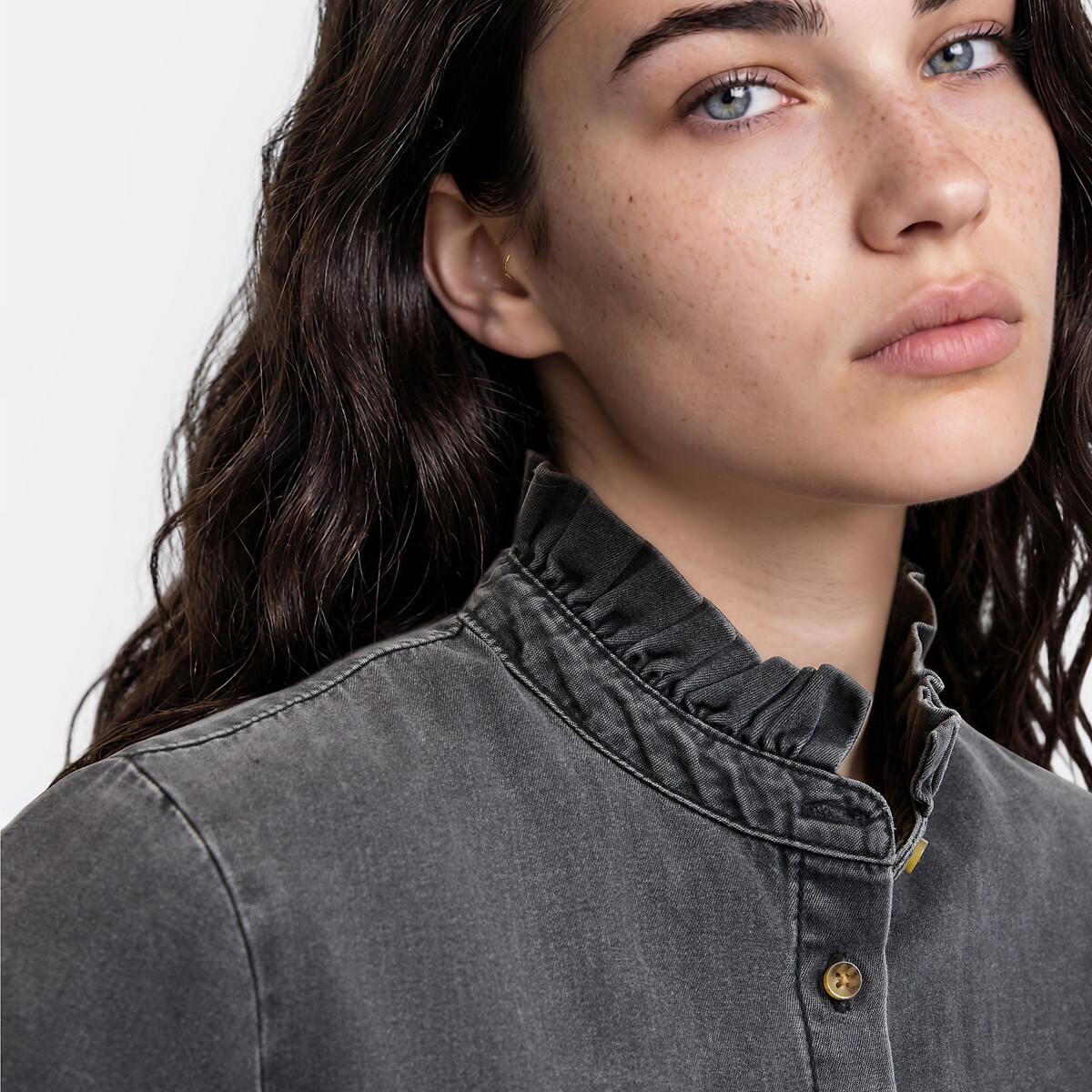 Camicia collo vittoriano, maniche lunghe nero lavato, LA REDOUTE COLLECTIONS