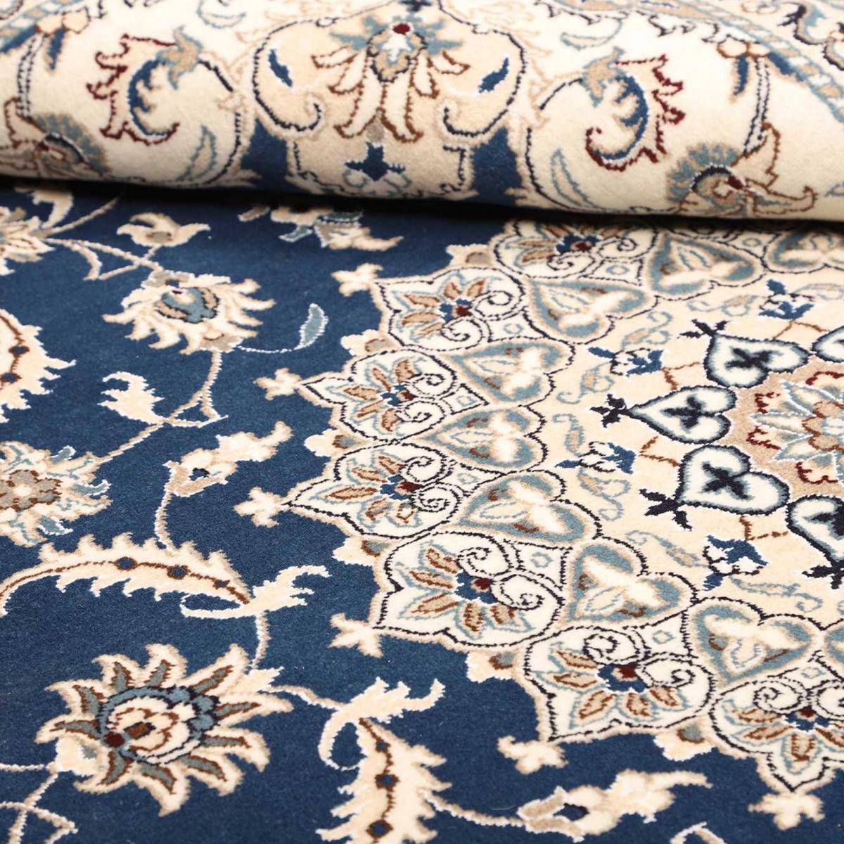 Tapis d'orient au motif oriental, noué main, NAIN 13 bleu, beige, crème, UN AMOUR DE TAPIS
