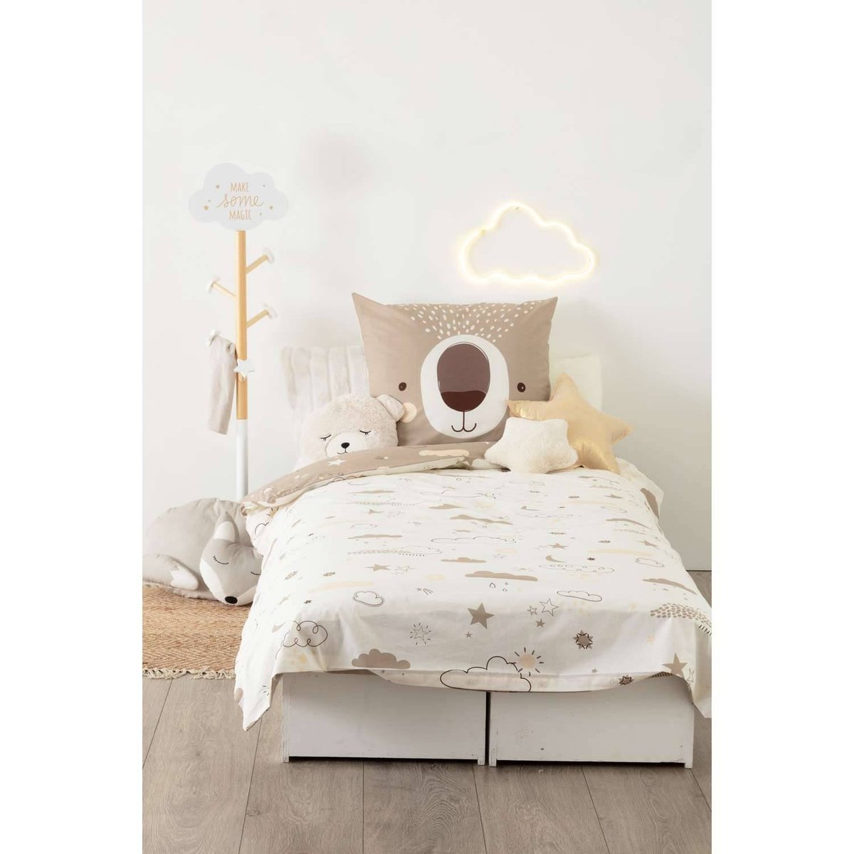 Parure de lit enfant 100% coton réversible OURSON marron, ATMOSPHERA