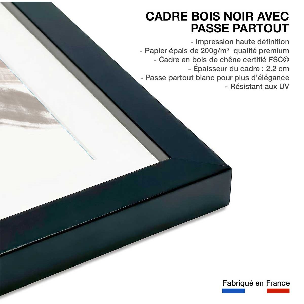 Affiche Etoile sauvage affiche + cadre en bois - noir, HEXOA