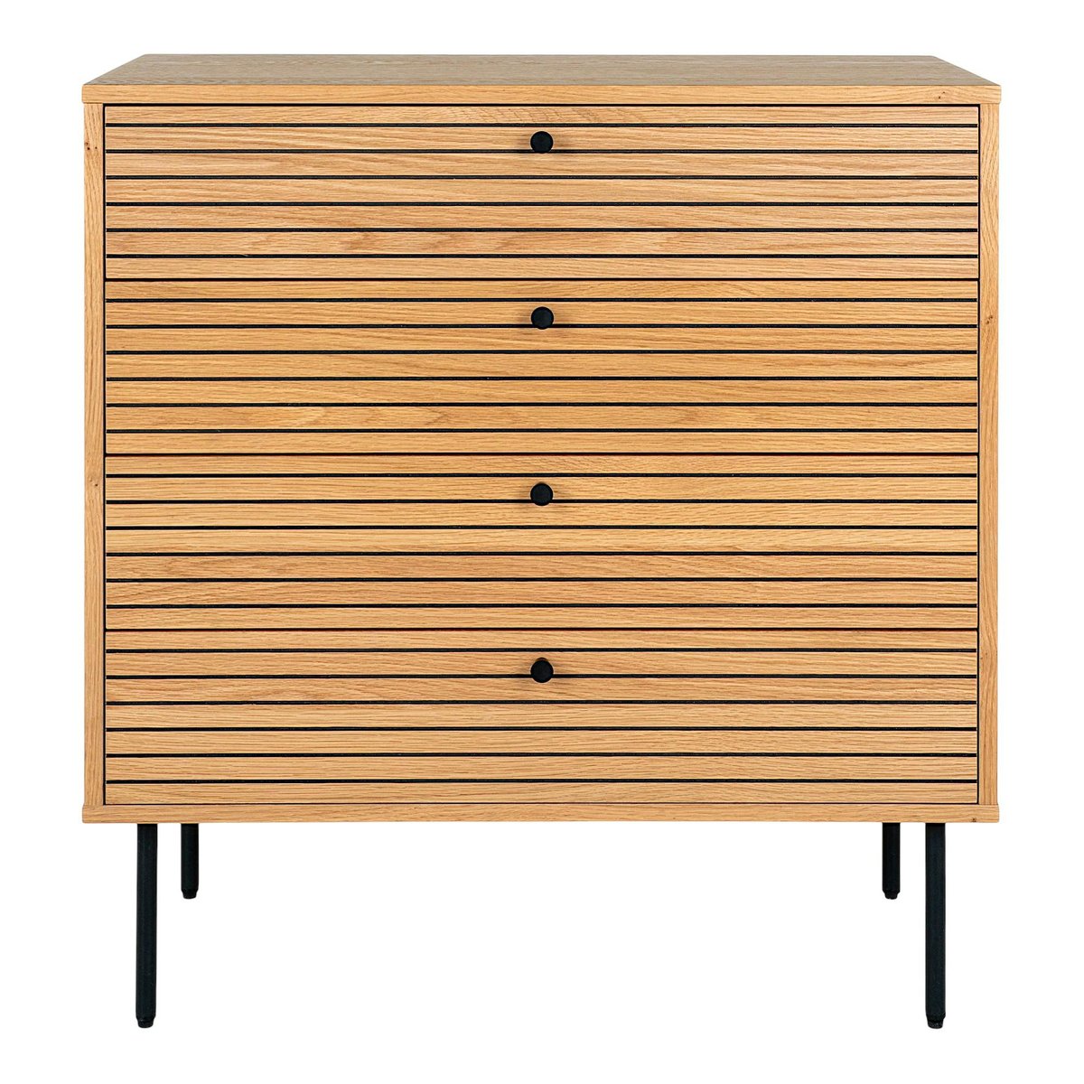 Commode d'entrée 4 tiroirs effet rainuré ASSENS bois naturel, PIER IMPORT