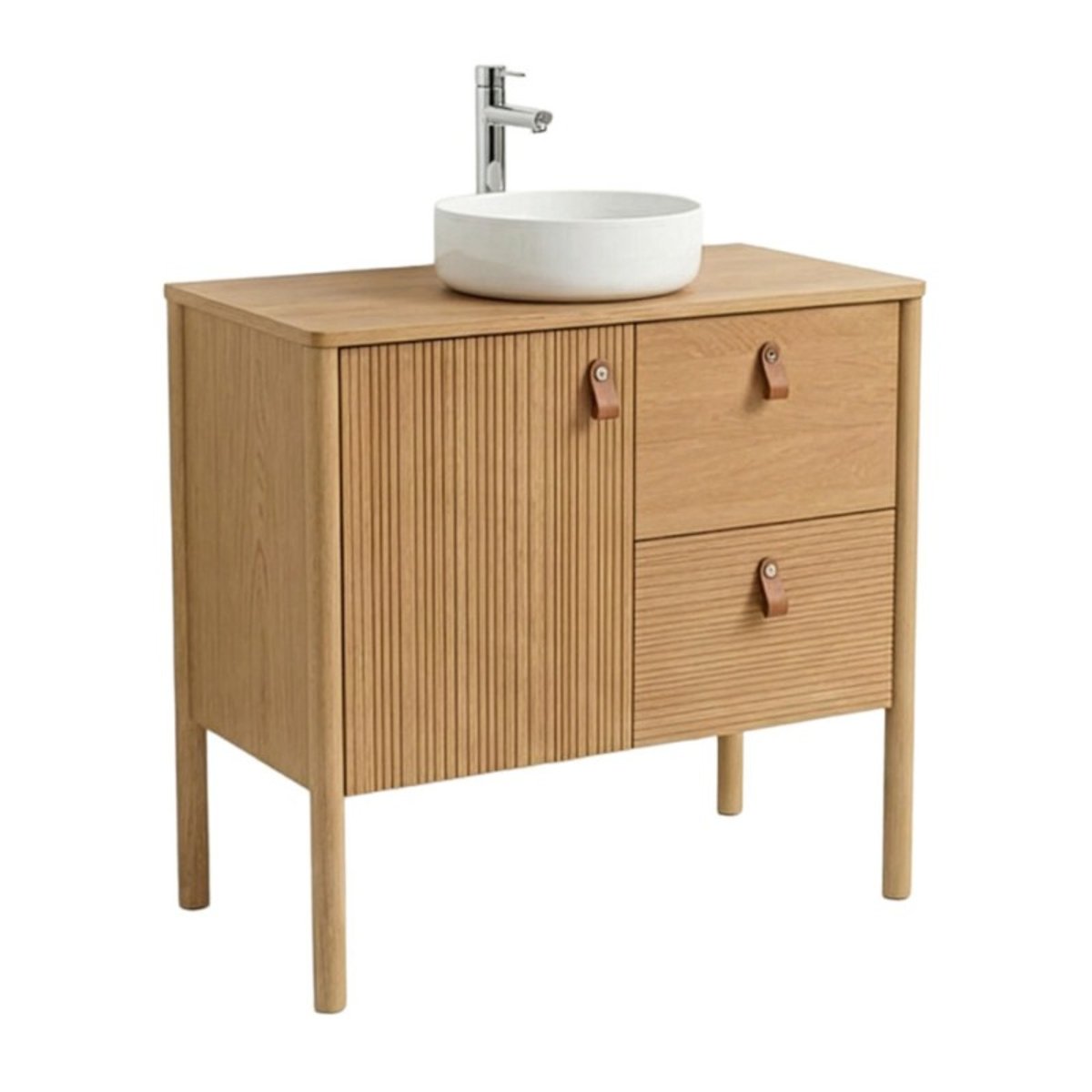 Meuble chêne 80cm sur pieds et vasque céramique blanche JOY chêne, MOB IN