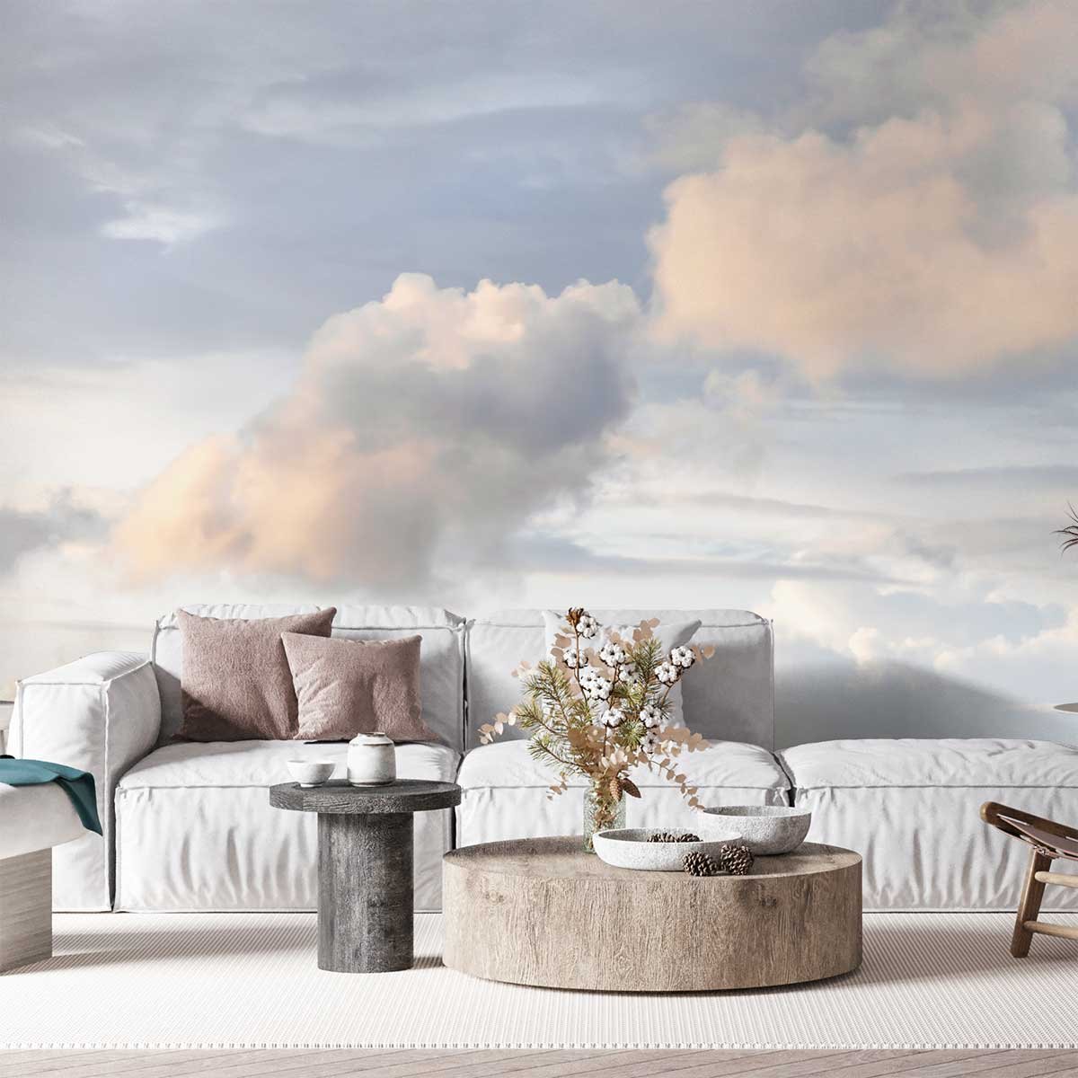 Papier peint nuages roses intissé, HEXOA