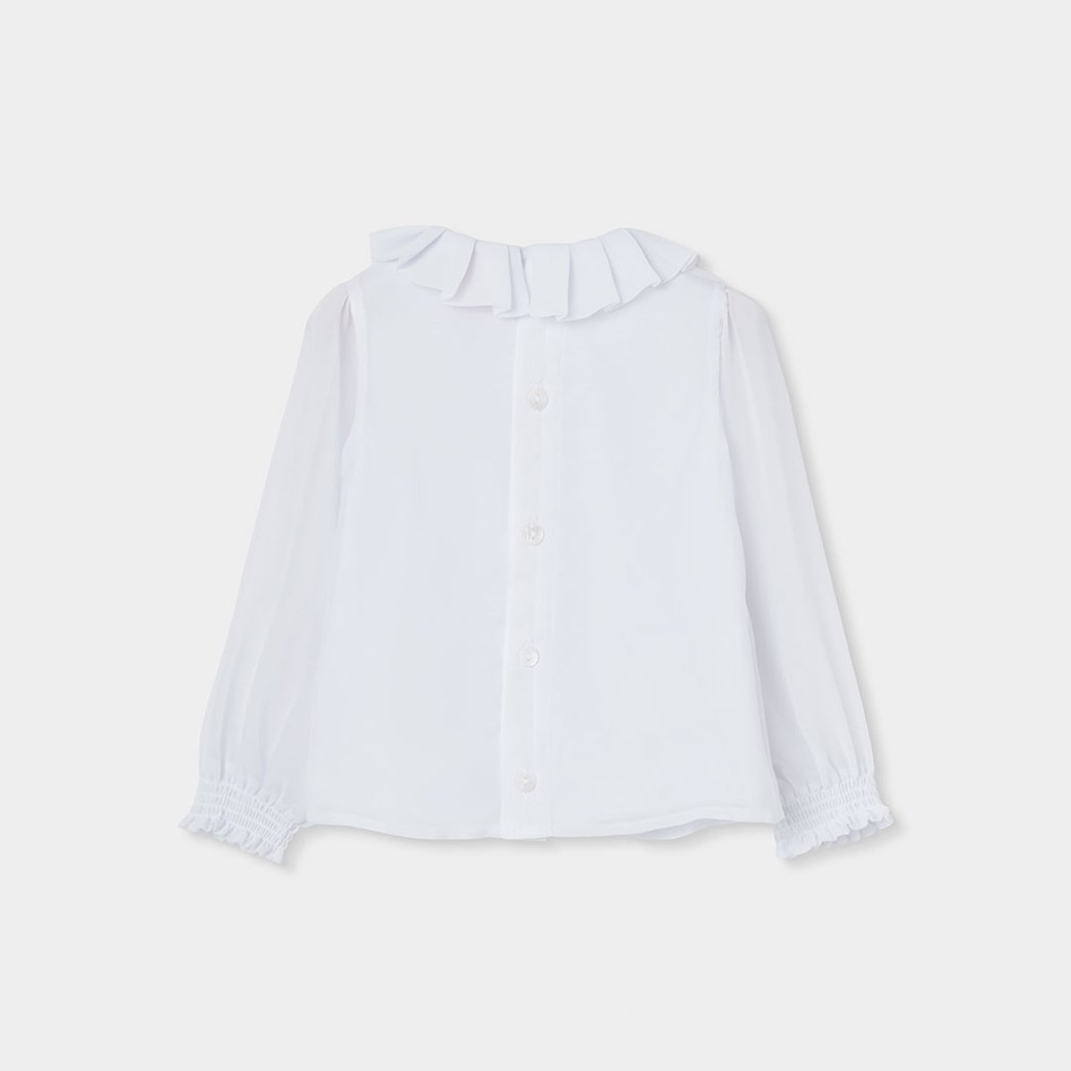 Blouse fille avec col à volants blanc, BOBOLI