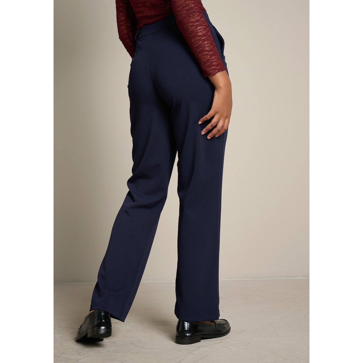 Pantalon droit taille haute bleu marine, LOLALIZA