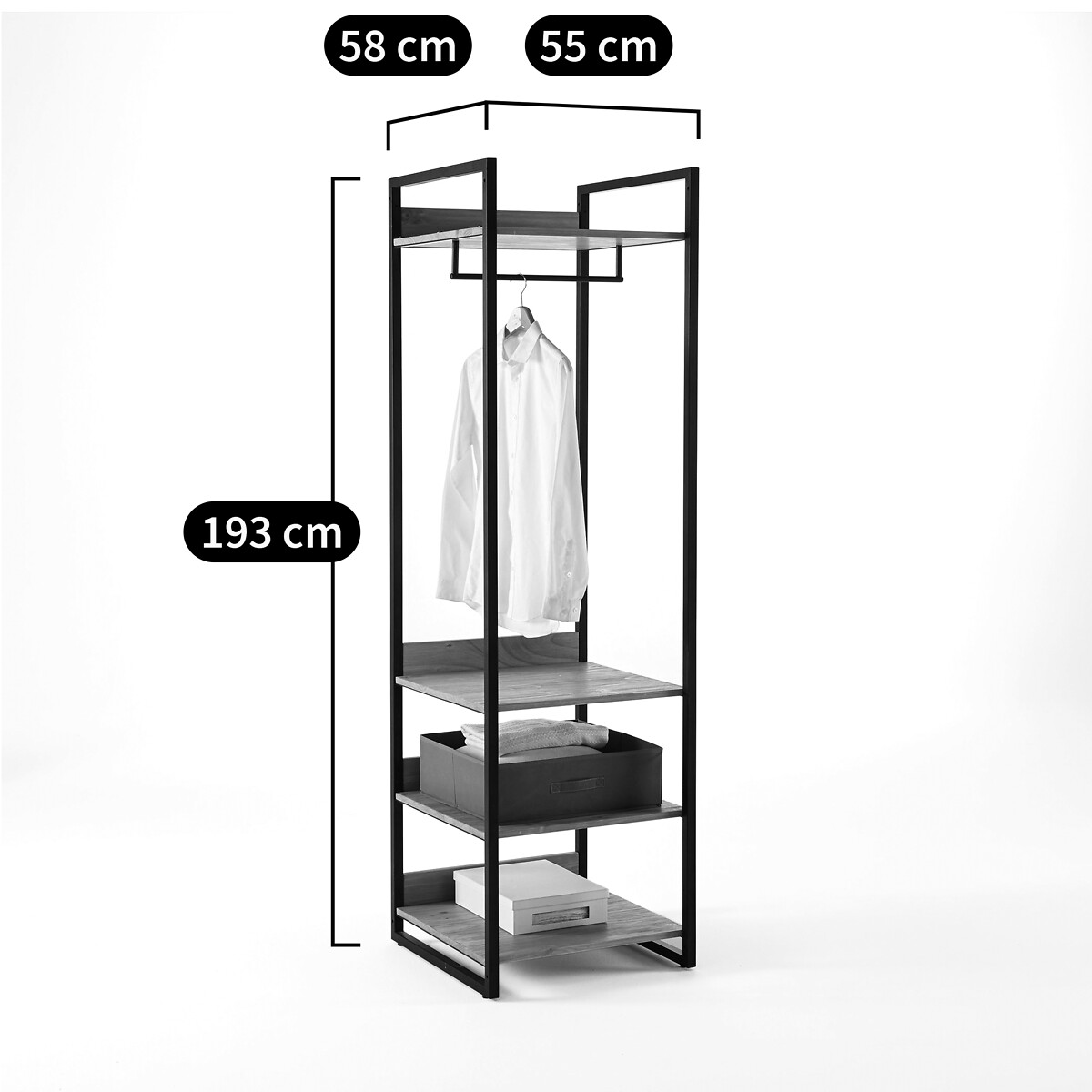 Module dressing 3 étagères 1 penderie HIBA bois/métal, LA REDOUTE INTERIEURS